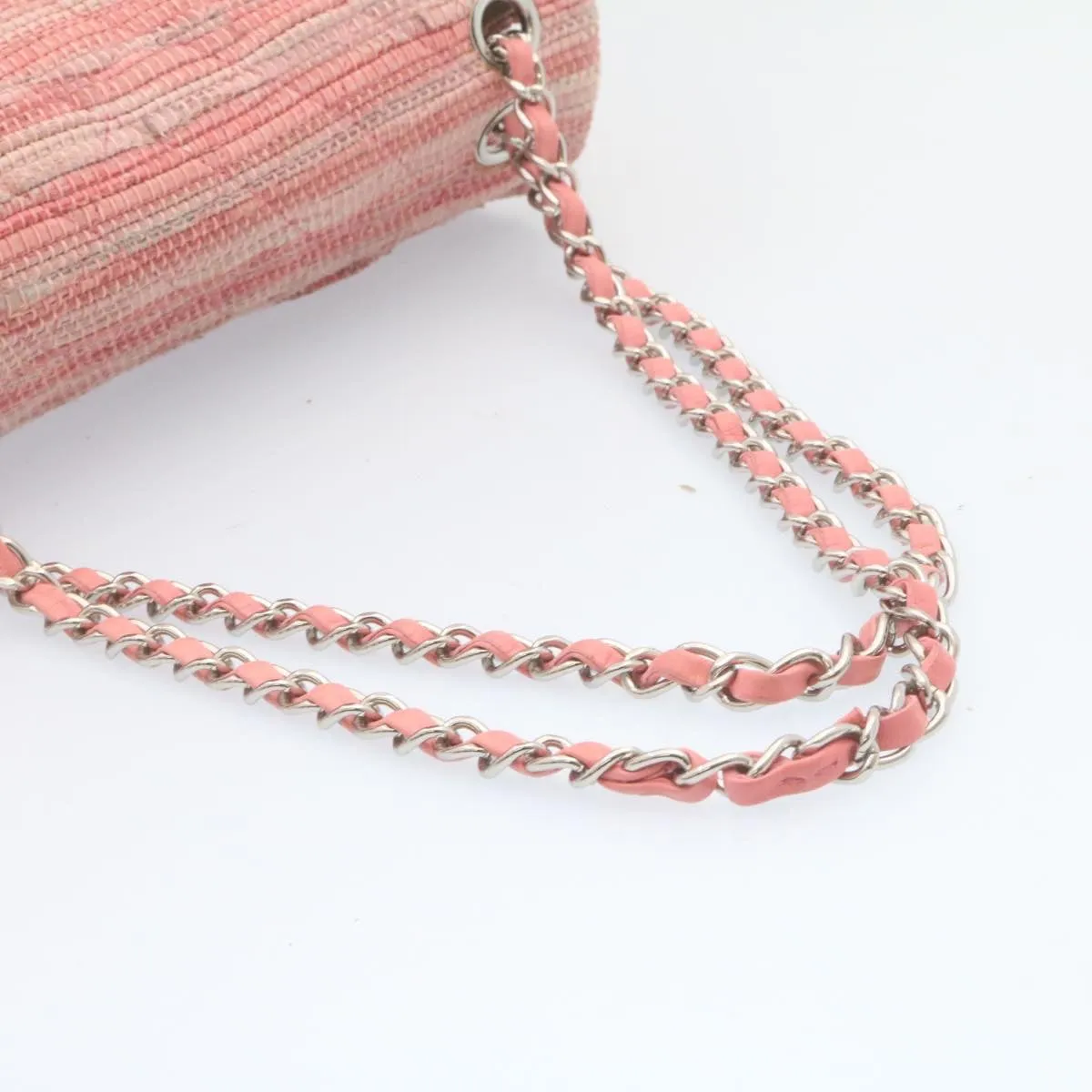 CHANEL Chain Flap Shoulder Bag Turn Lock Canvas Pink CC Auth bs334A