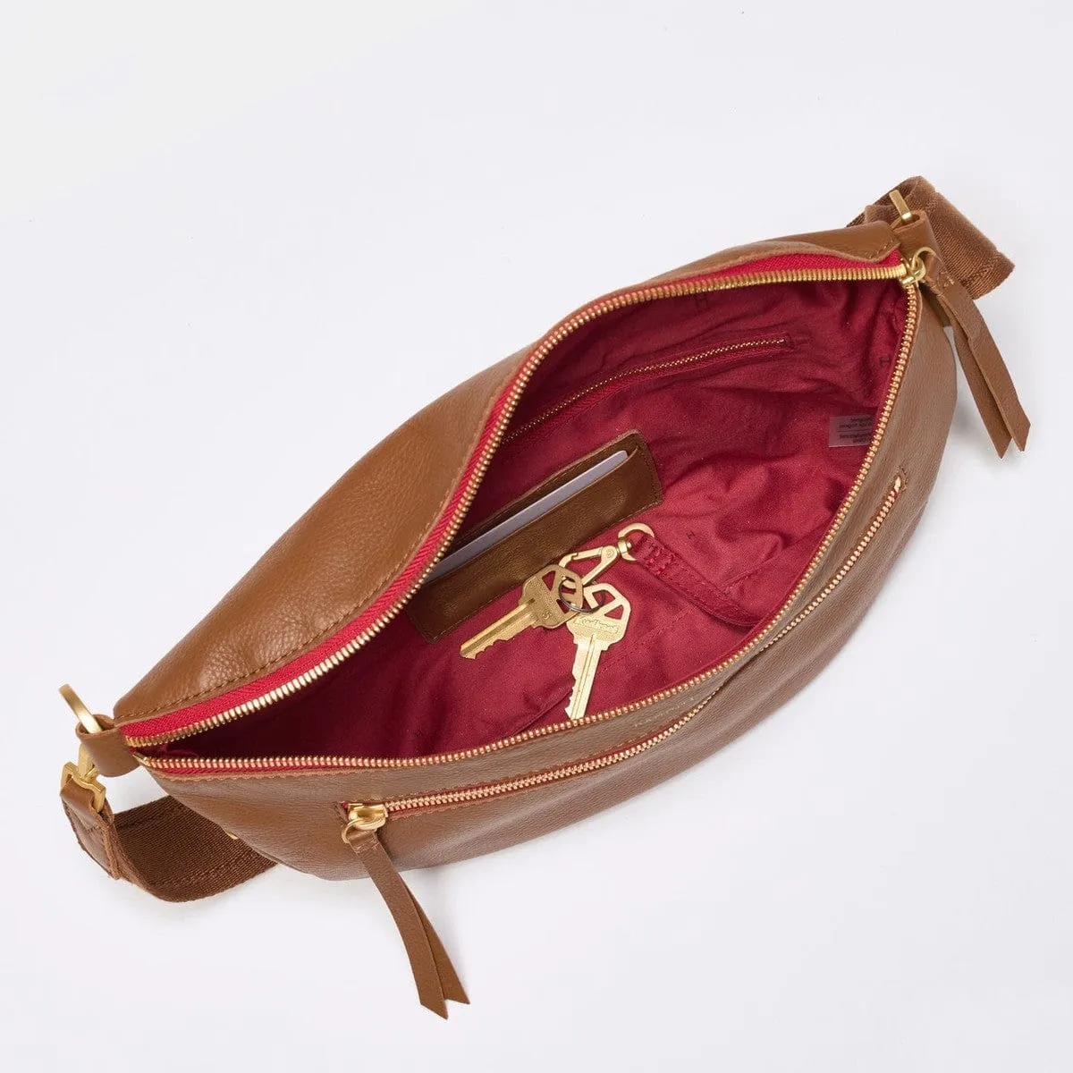 CHARLES CROSSBODY LRG - Mahogany Pebble/Brushed Gold Red Zip