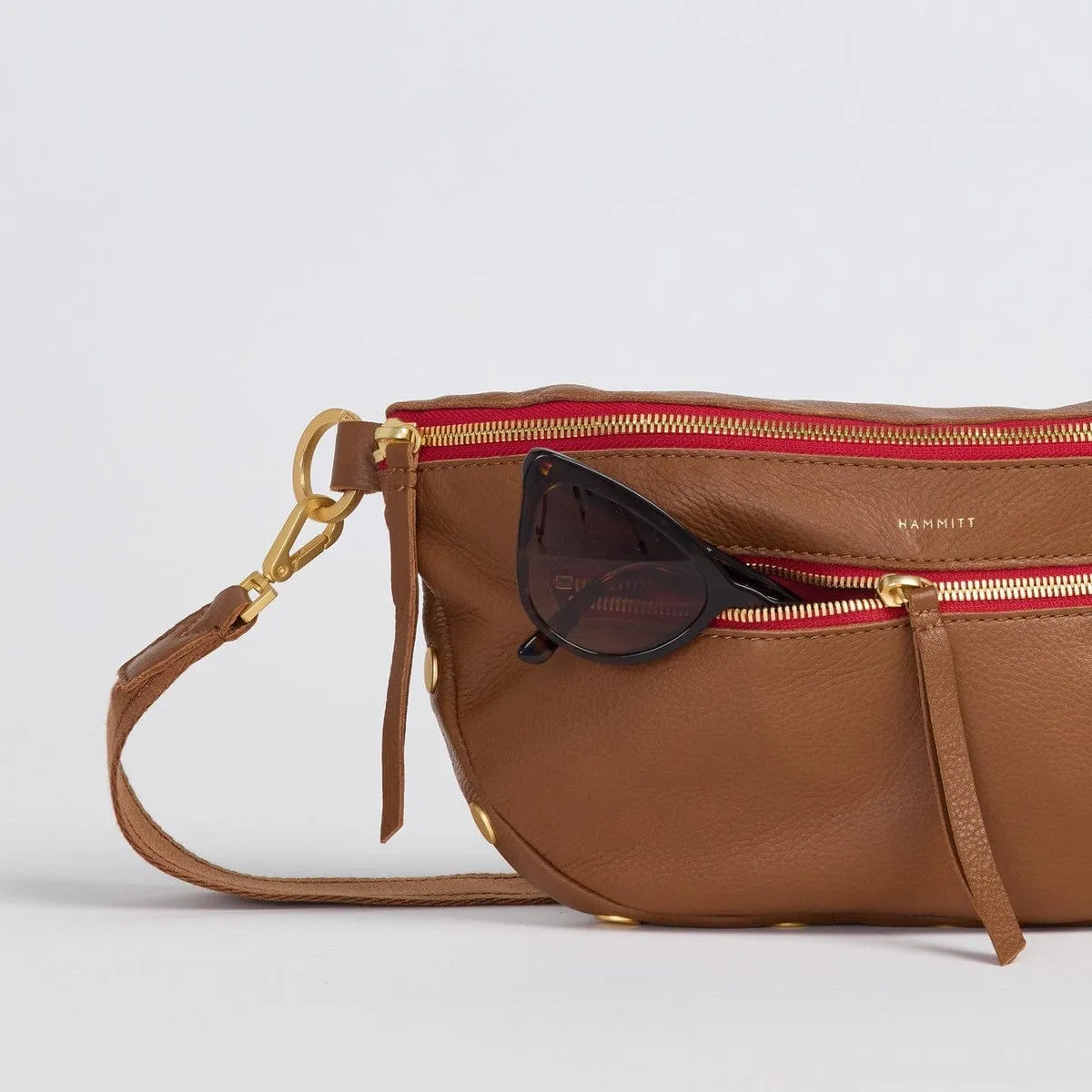 CHARLES CROSSBODY LRG - Mahogany Pebble/Brushed Gold Red Zip