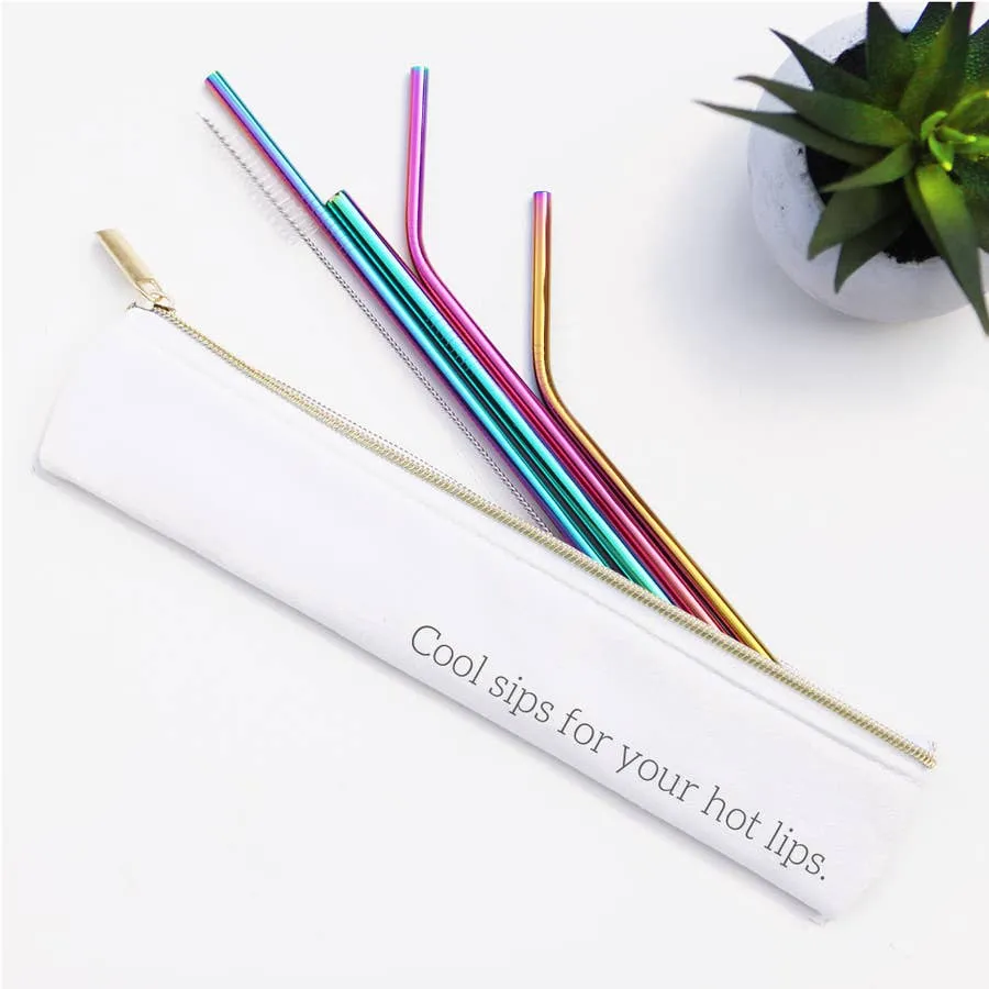 Cool Sips Stainless Steel Metal Straw Set