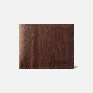 Corkor Vegan Cork Slim Bifold Wallet, Dark Brown