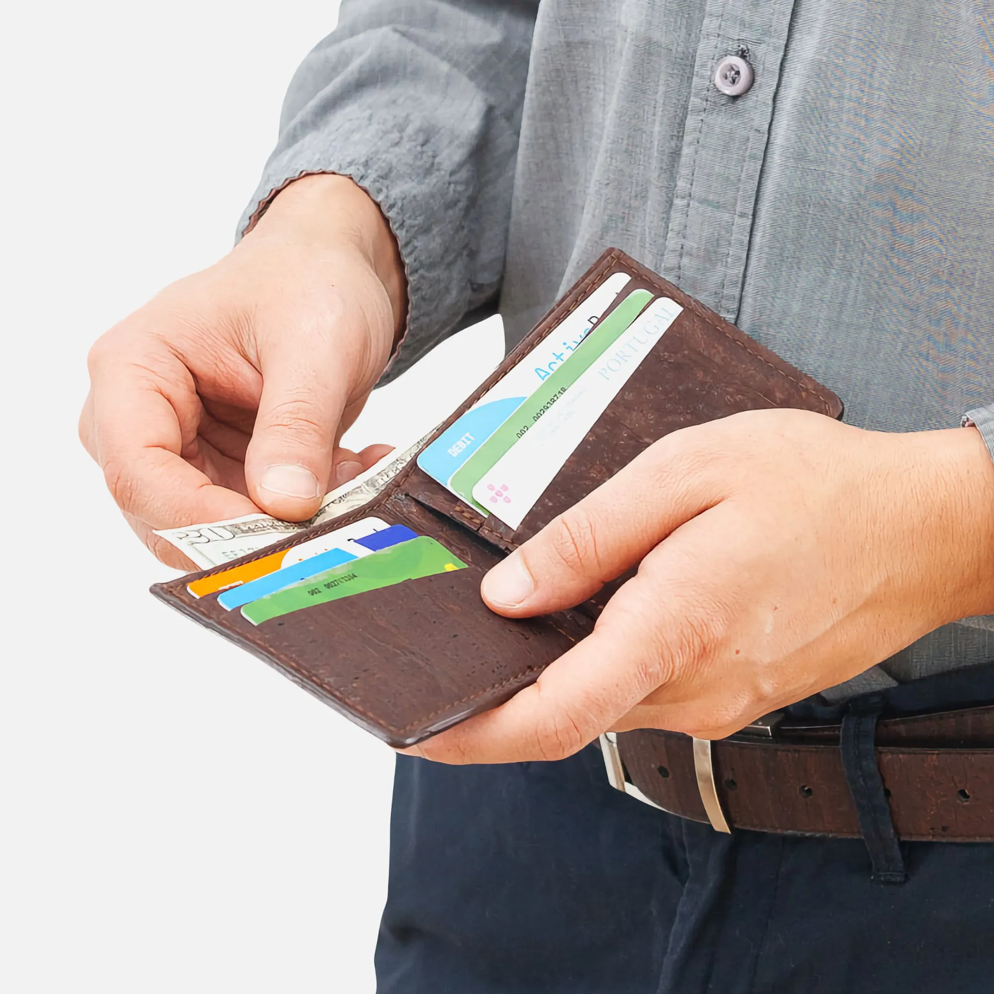 Corkor Vegan Cork Slim Bifold Wallet, Dark Brown