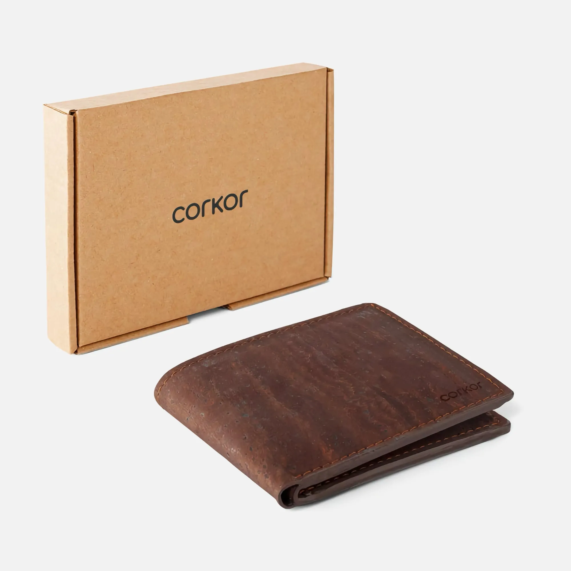 Corkor Vegan Cork Slim Bifold Wallet, Dark Brown