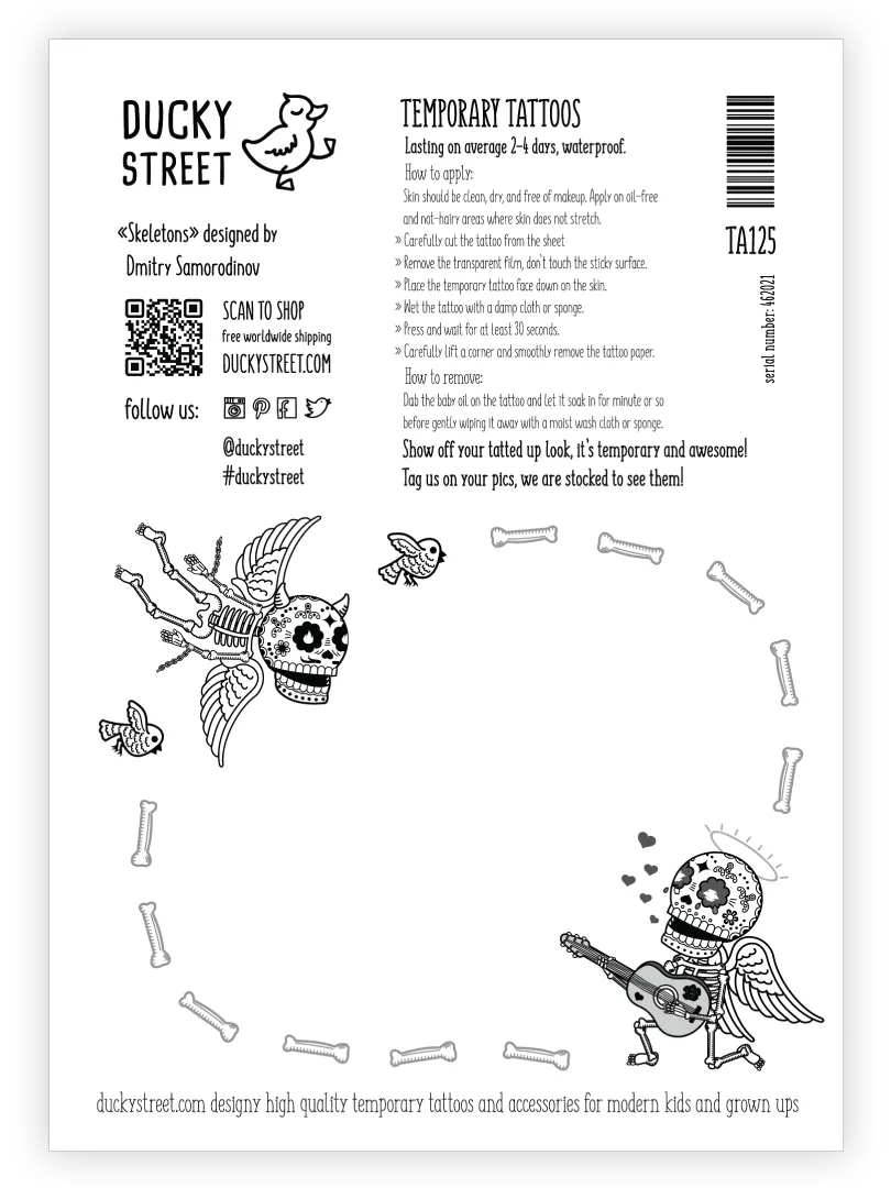 Ducky Street Skeletons Temporary Tattoos
