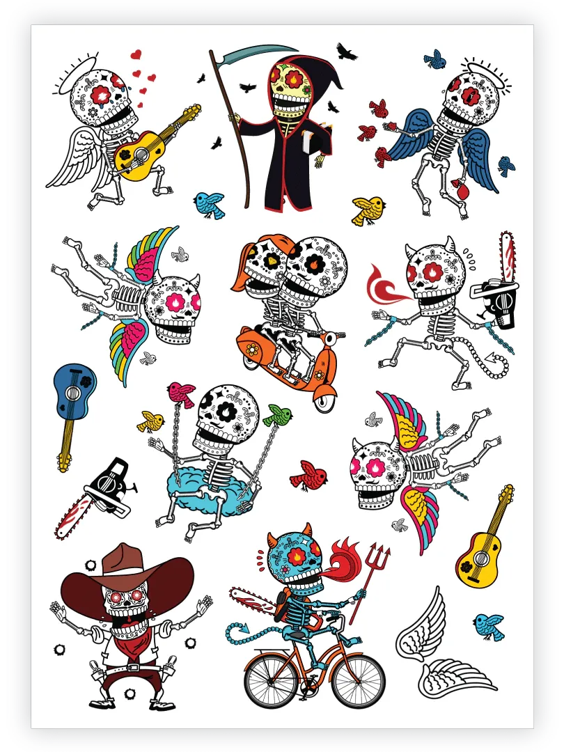 Ducky Street Skeletons Temporary Tattoos