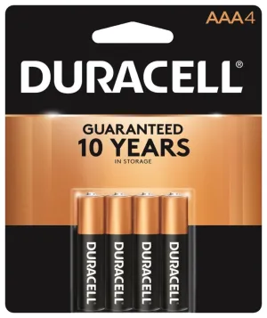 Duracell MN2400B4Z AAA Battery, 1.5 V Battery, 1.15 Ah, AAA Battery, Alkaline, Manganese Dioxide :PK 4: QUANTITY: 1
