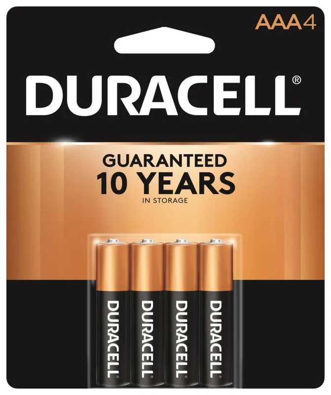 Duracell MN2400B4Z AAA Battery, 1.5 V Battery, 1.15 Ah, AAA Battery, Alkaline, Manganese Dioxide :PK 4: QUANTITY: 1