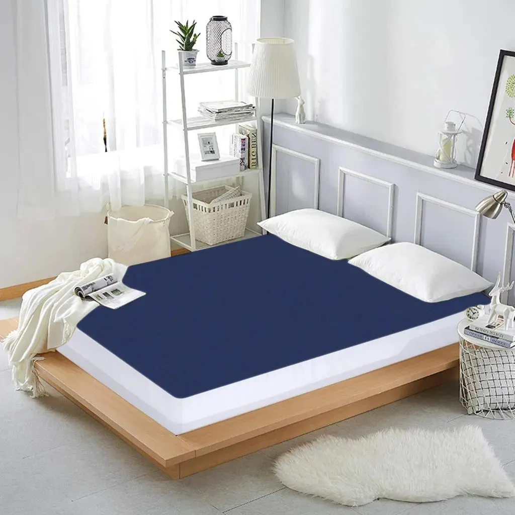 Dyed Terry Towel 100% Waterproof Fitted Mattress Protector In Blue Color