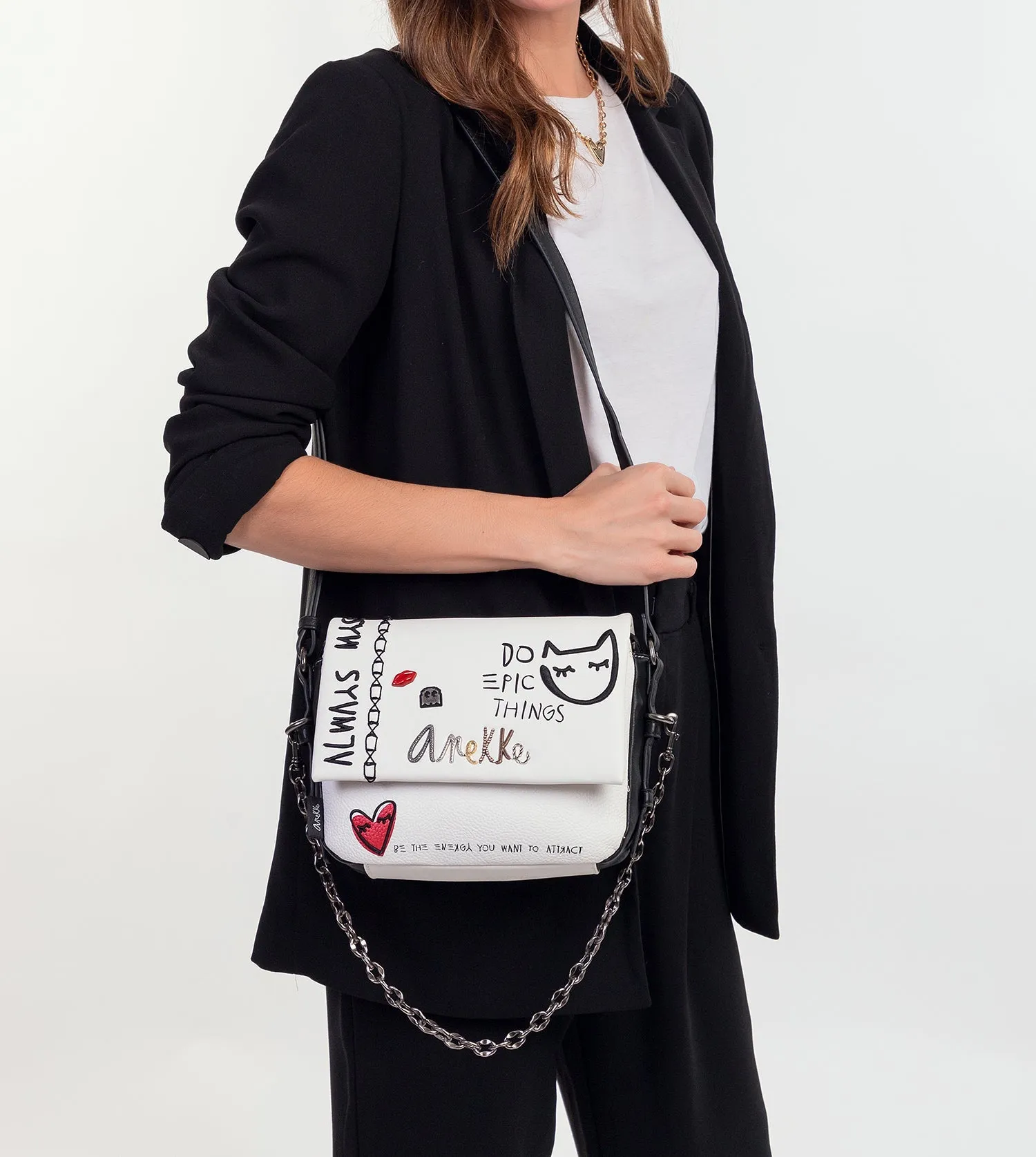 Energy white flap shoulder bag