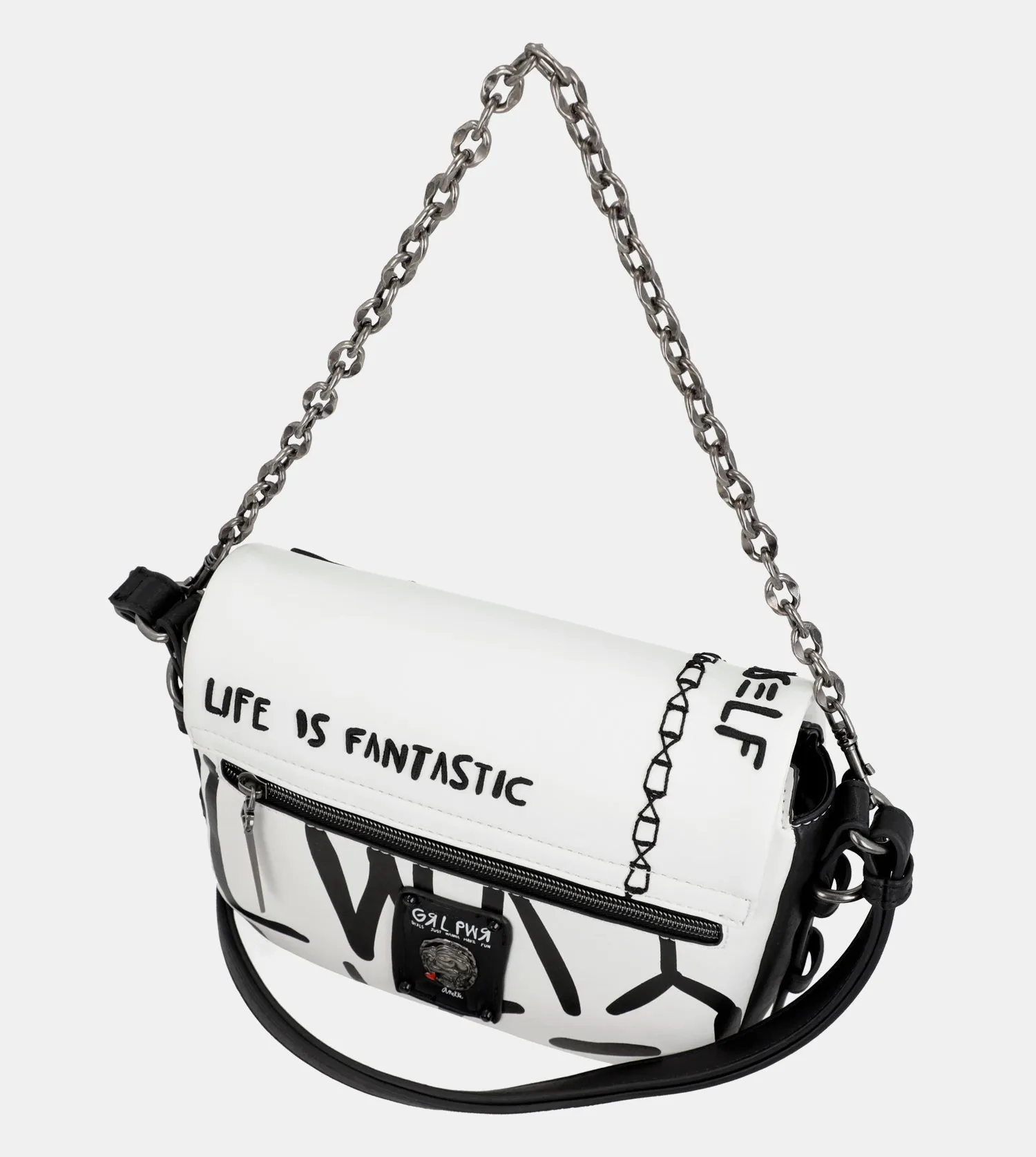 Energy white flap shoulder bag