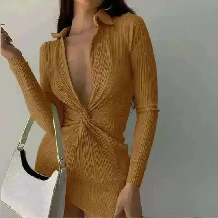 Fashionable Charming New L-neck Twisted Charming Tight-fitting Dress