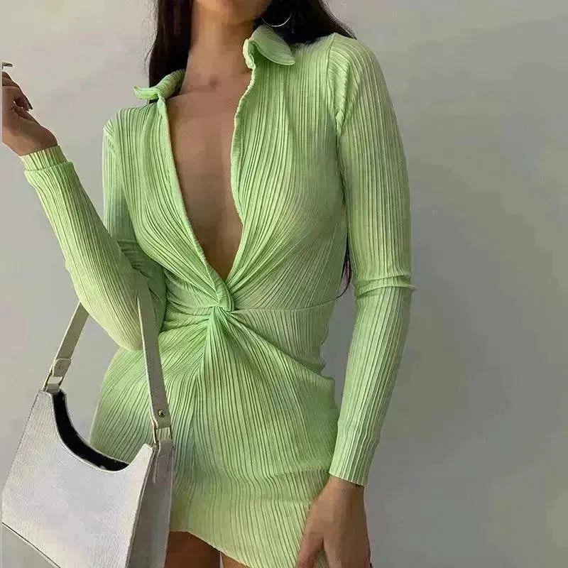 Fashionable Charming New L-neck Twisted Charming Tight-fitting Dress
