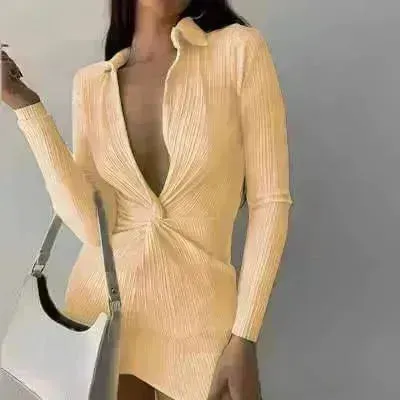 Fashionable Charming New L-neck Twisted Charming Tight-fitting Dress