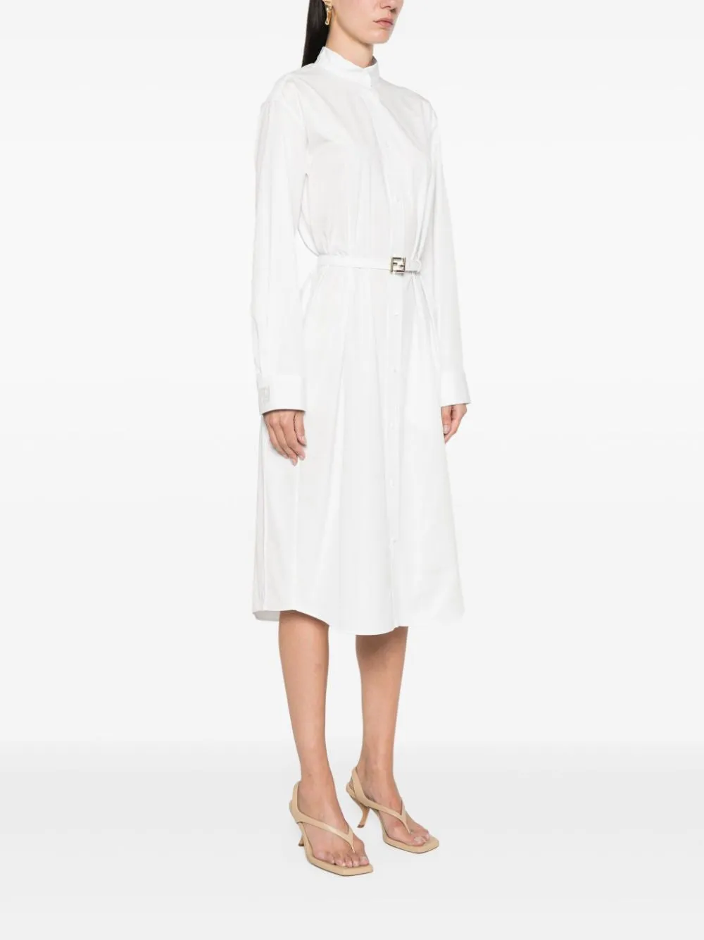 FENDI Cotton Shirtdress with Leather Belt and Pockets