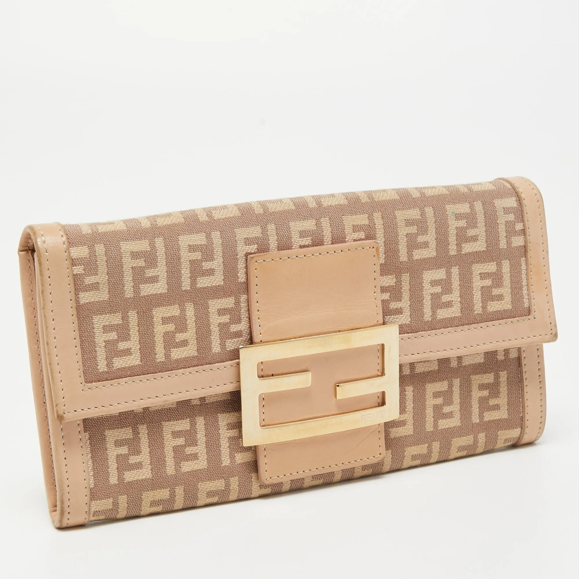 FENDI Light Pink Zucchino Canvas and Leather Forever Flap Continental Wallet