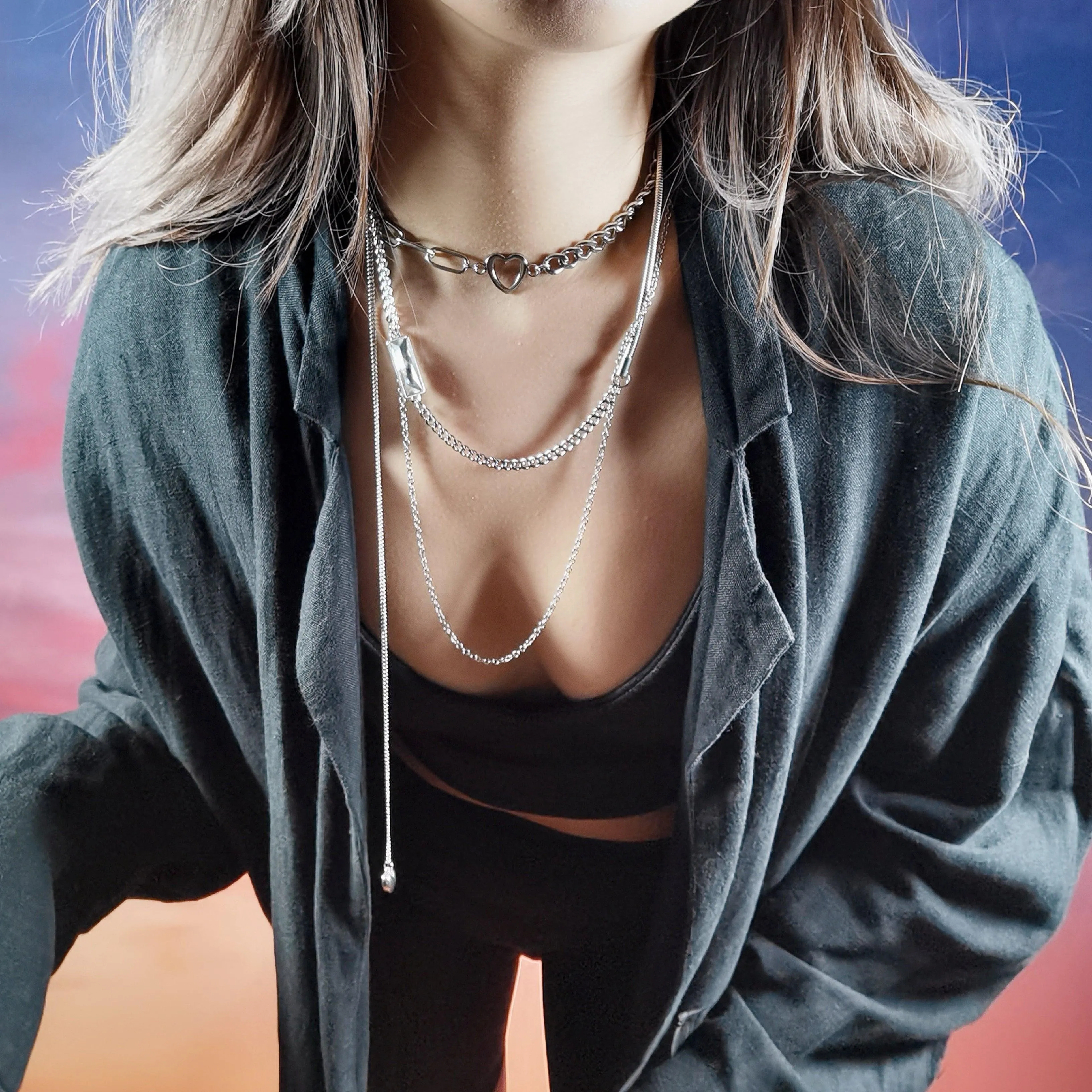 Fervooor Waterproof love heart chain choker necklace