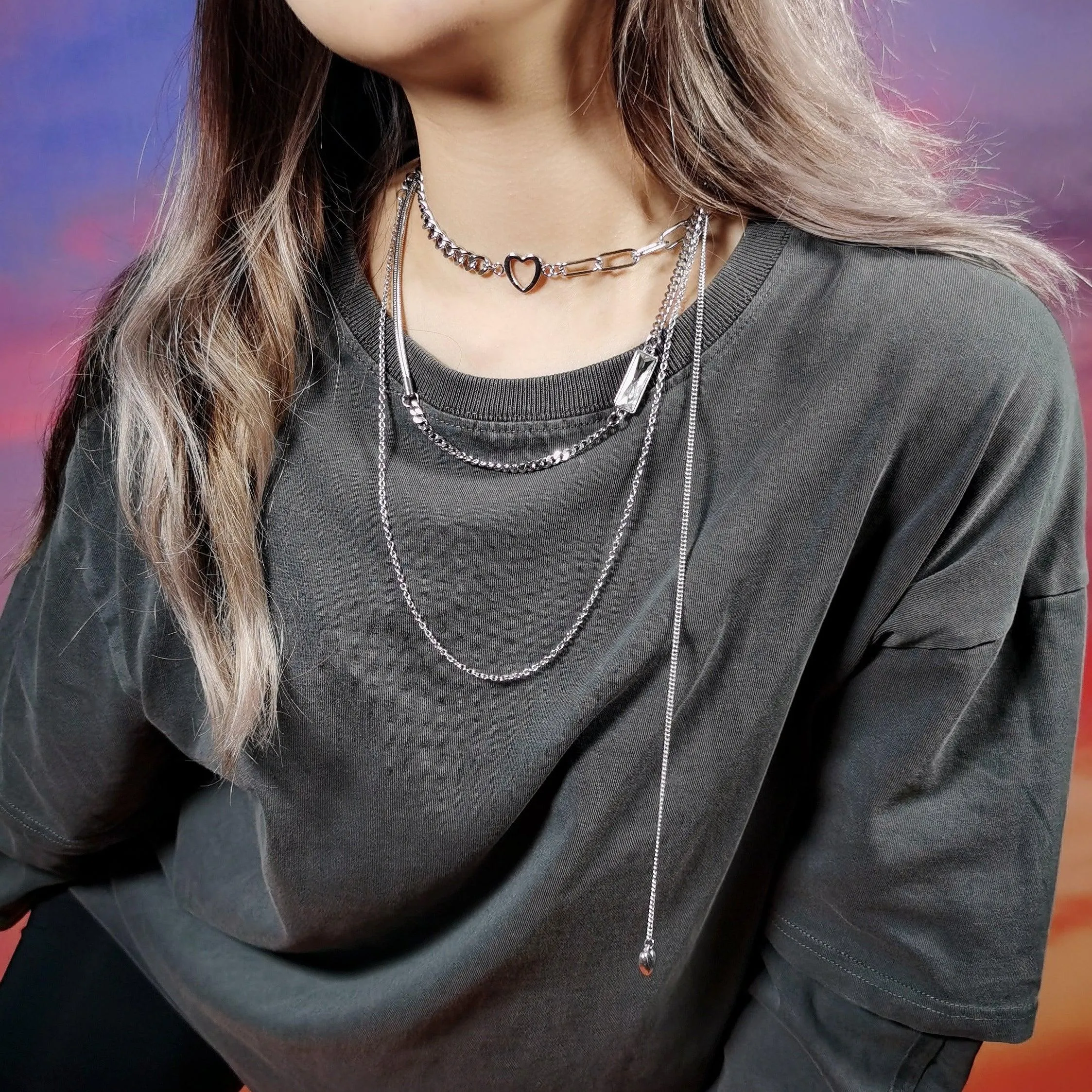 Fervooor Waterproof love heart chain choker necklace