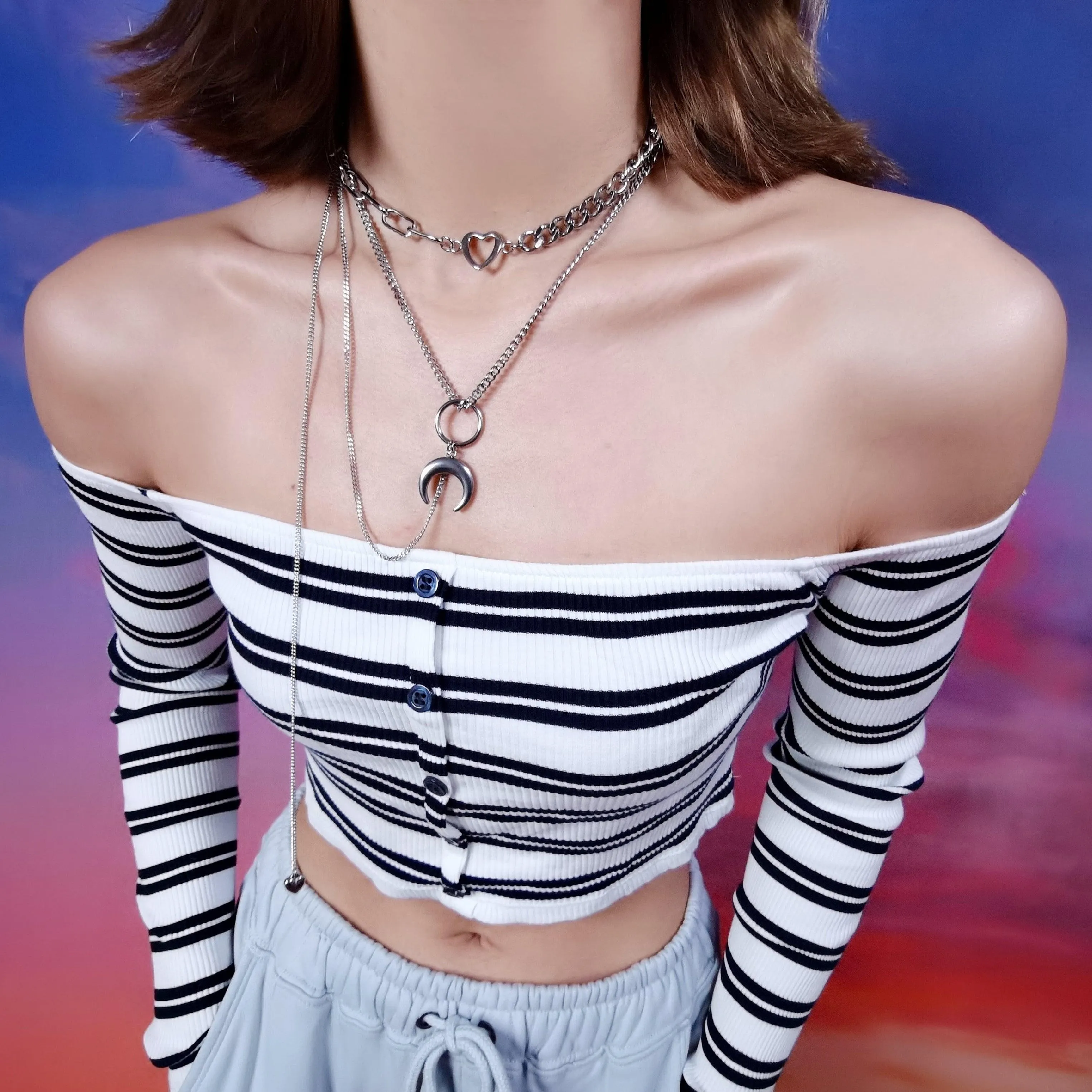 Fervooor Waterproof love heart chain choker necklace