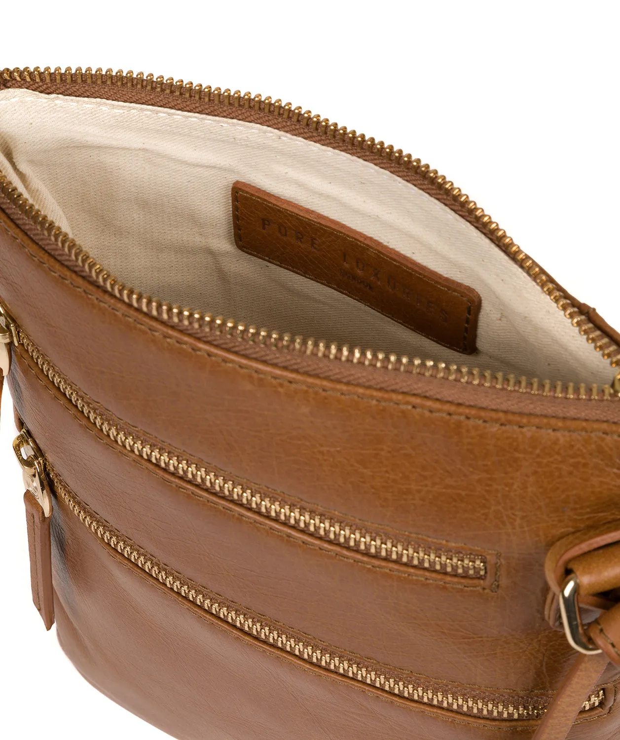'Gardenia' Saddle Tan Leather Cross Body Bag