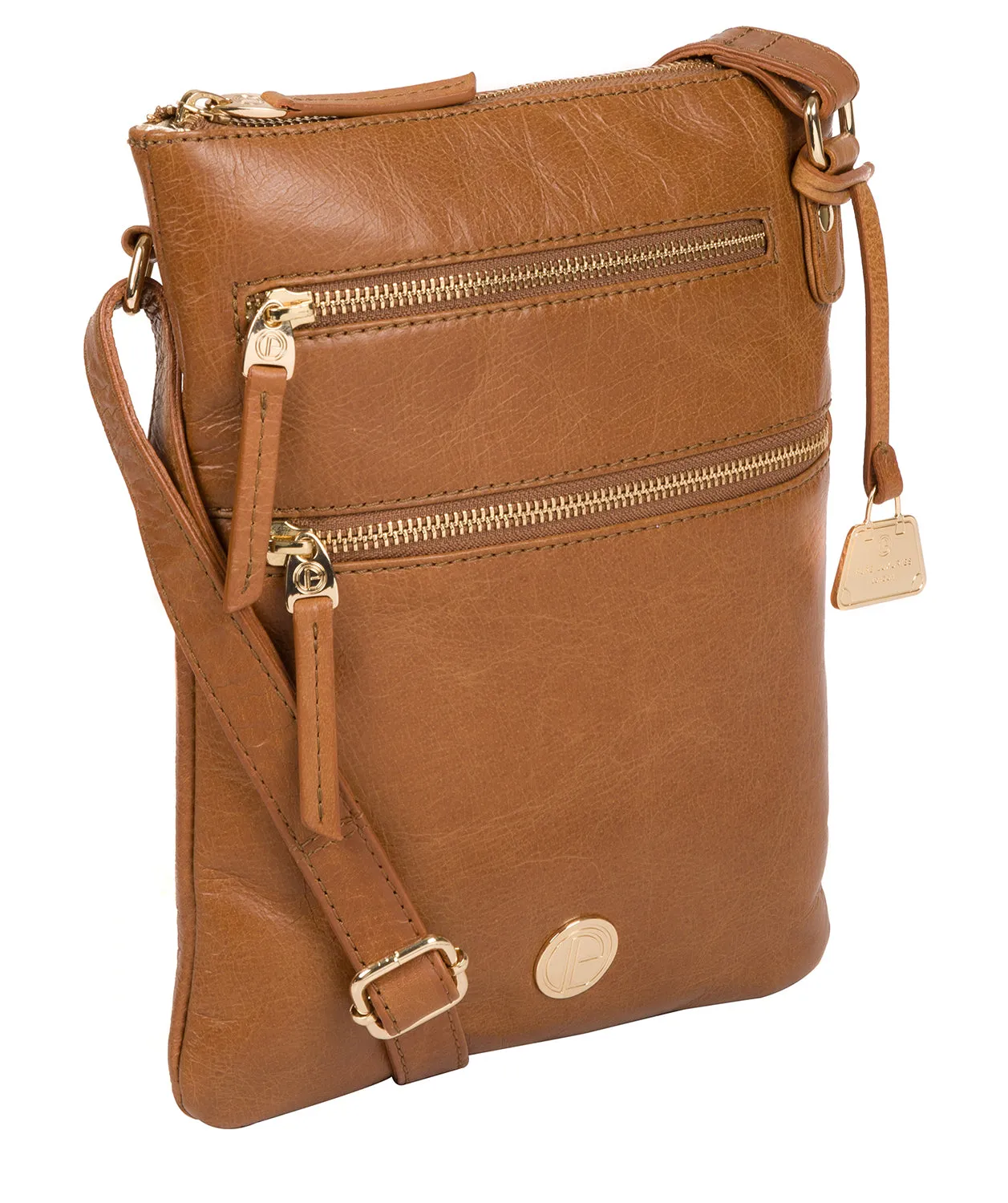 'Gardenia' Saddle Tan Leather Cross Body Bag