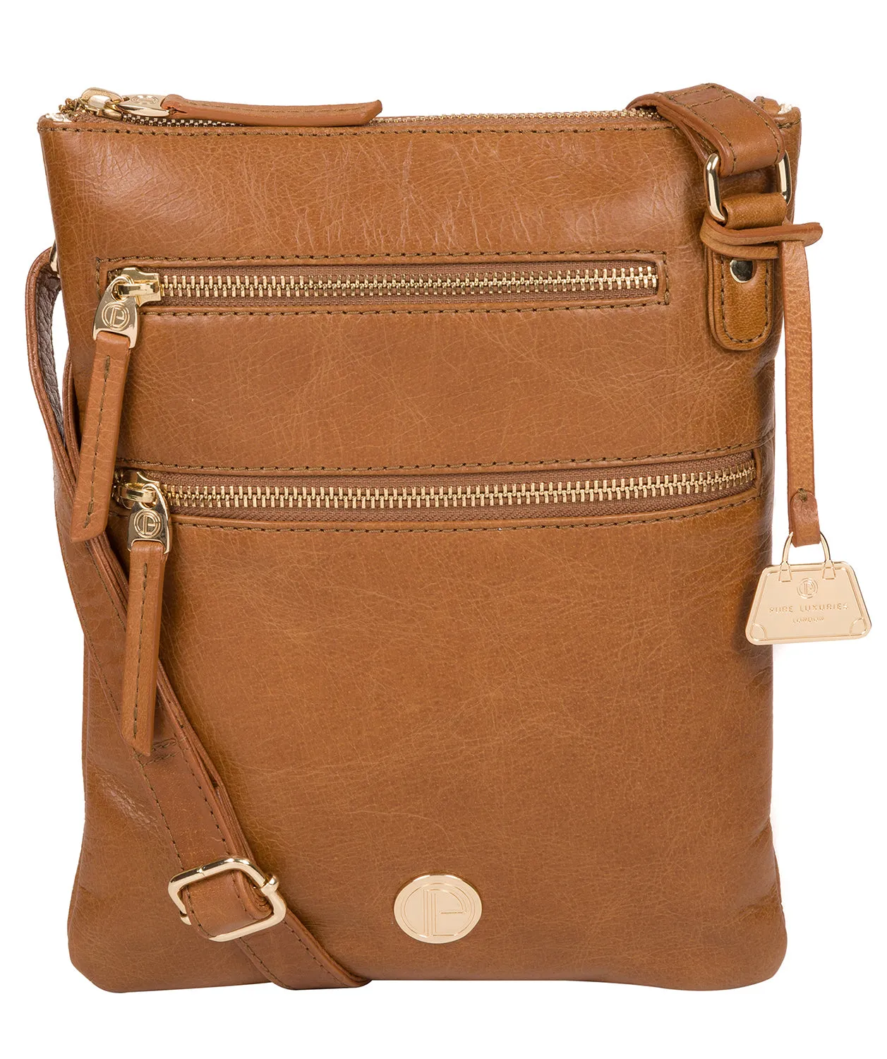 'Gardenia' Saddle Tan Leather Cross Body Bag