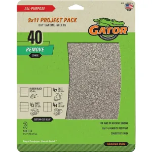 Gator 4439 Sanding Sheet, 11 in L, 9 in W, 40 Grit, Coarse, Aluminum Oxide Abrasive :PK  3: QUANTITY: 1