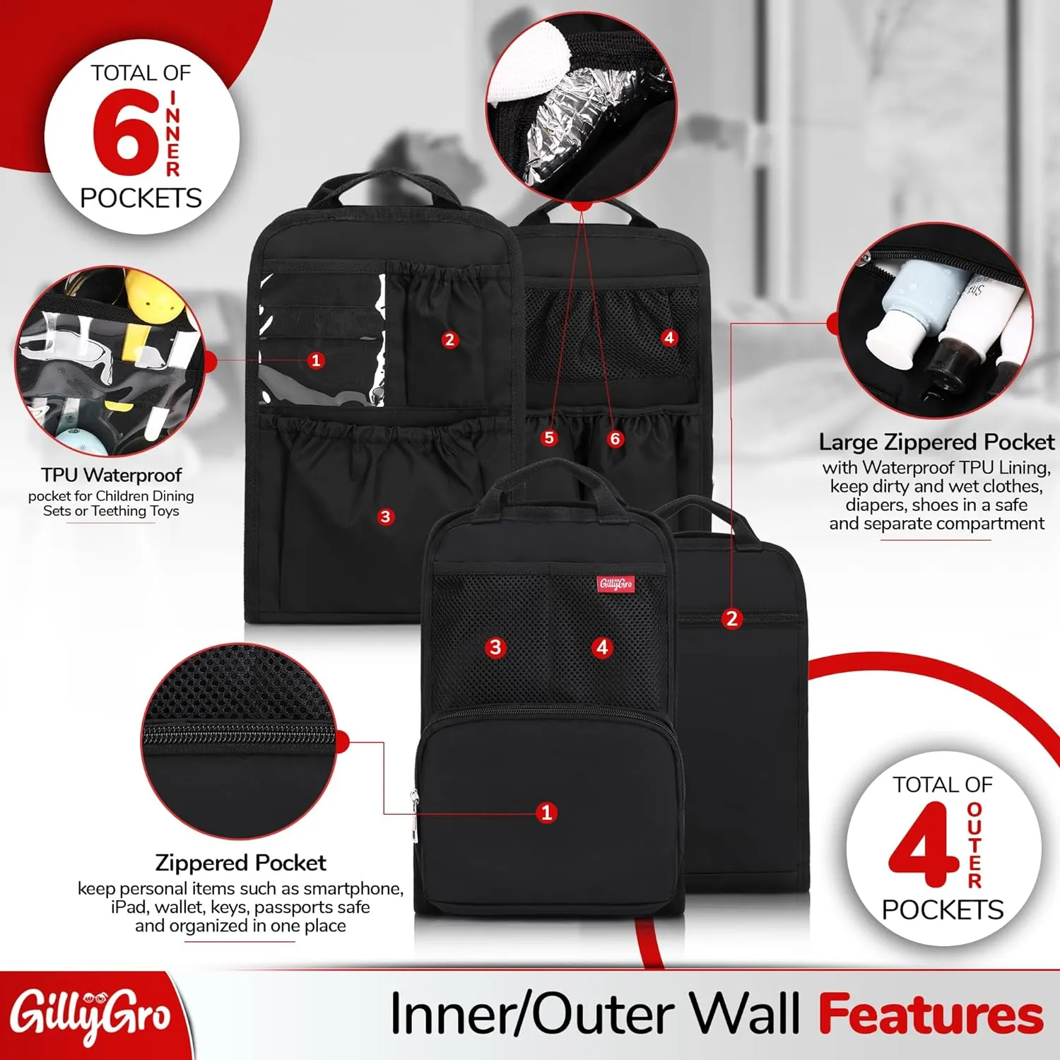 GillyGro Diaper Bag Backpack Set with In-built Booster, Roll-out Changing Pad, Organizer Insert, Extra Shoulder Strap | Unisex Gift for Mom Dad Girl Boy