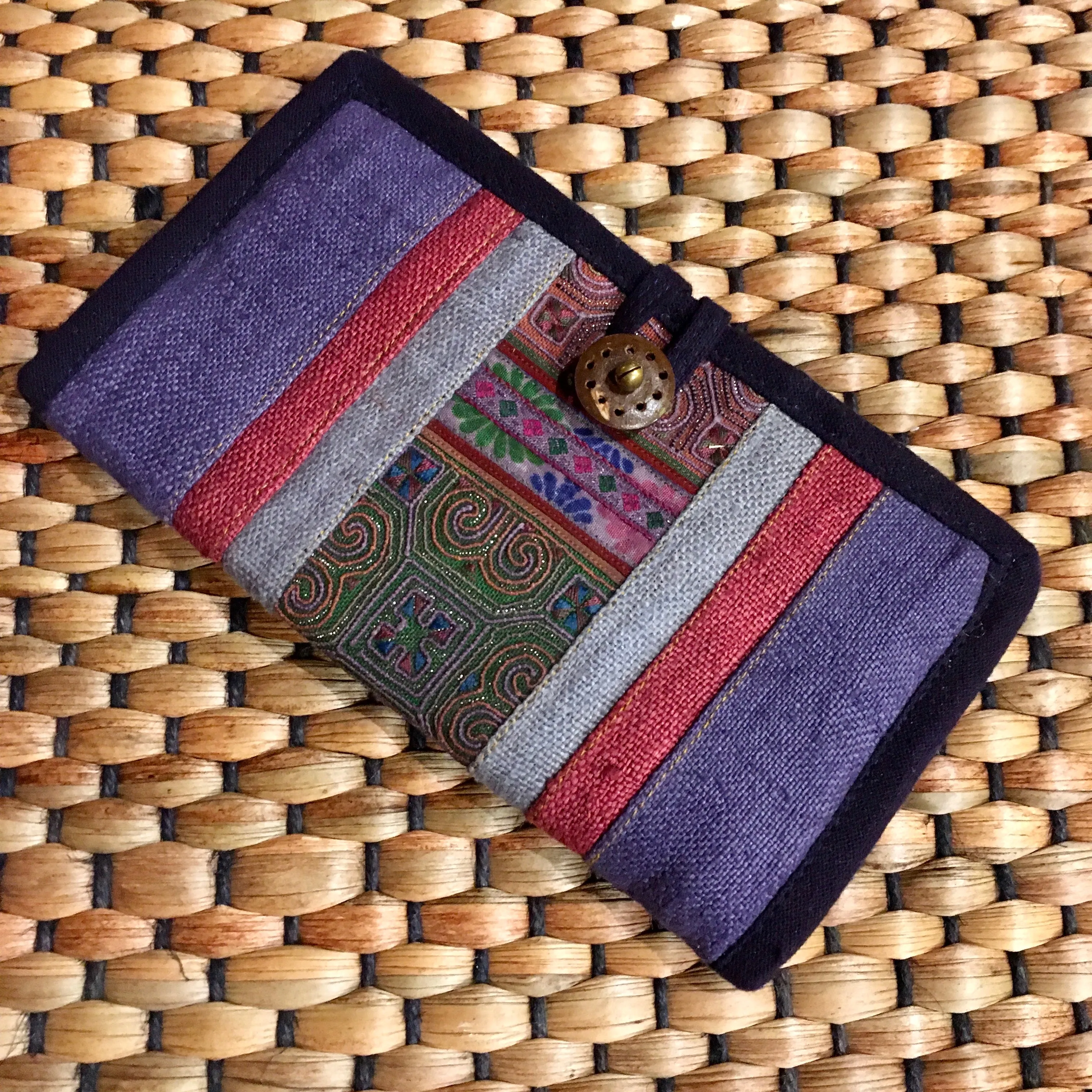 Hmong Fabric Hemp Long Wallet | Dark Blue