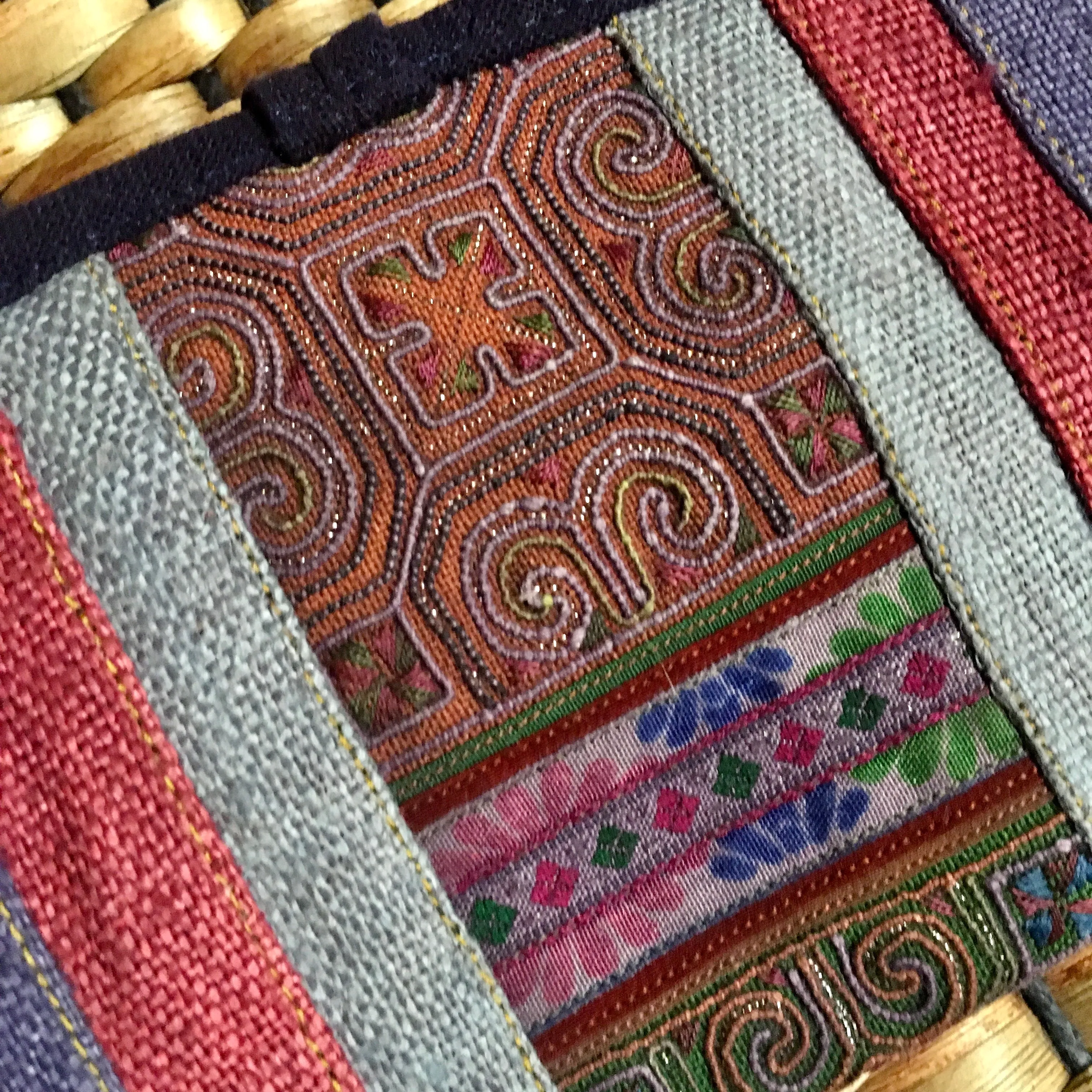 Hmong Fabric Hemp Long Wallet | Dark Blue