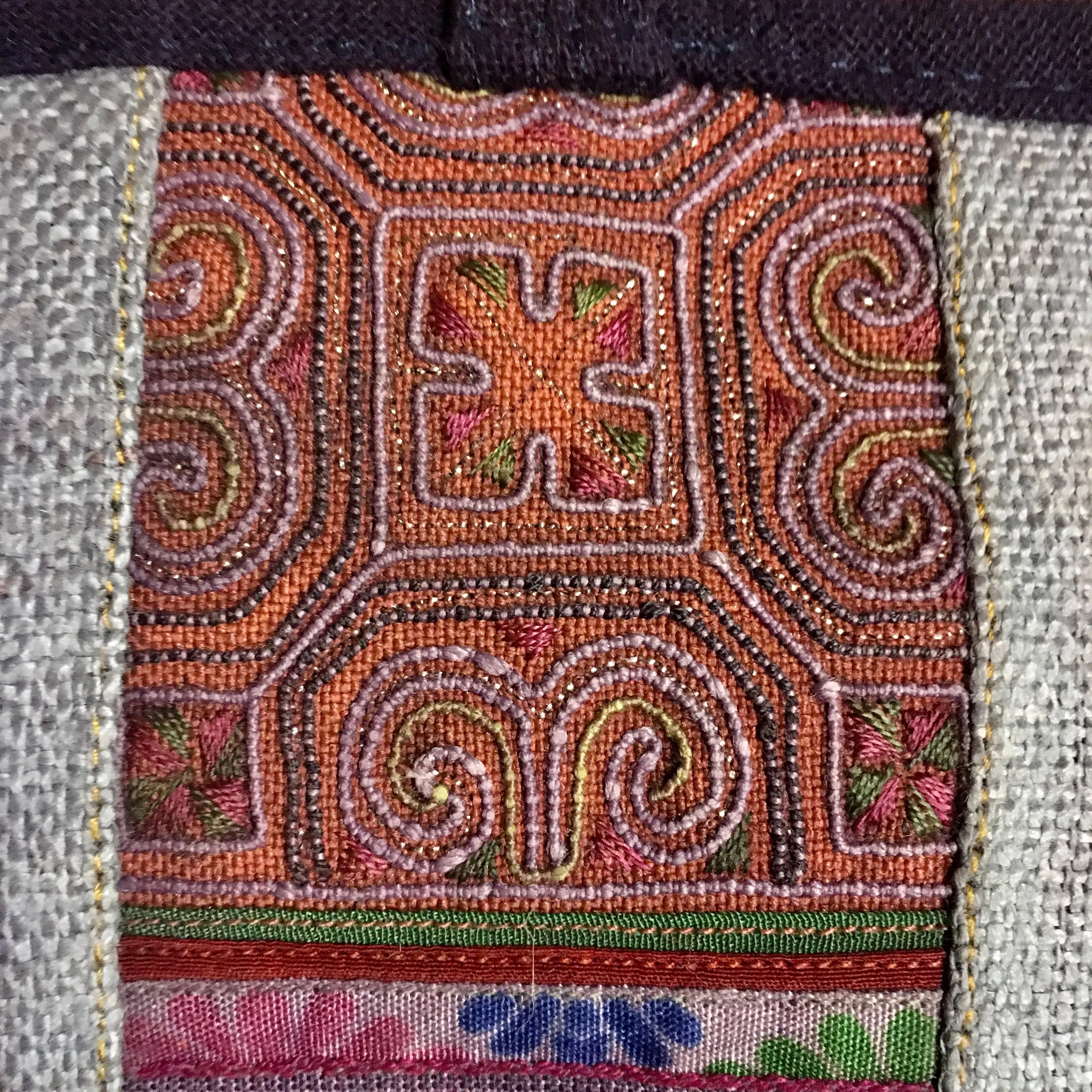 Hmong Fabric Hemp Long Wallet | Dark Blue