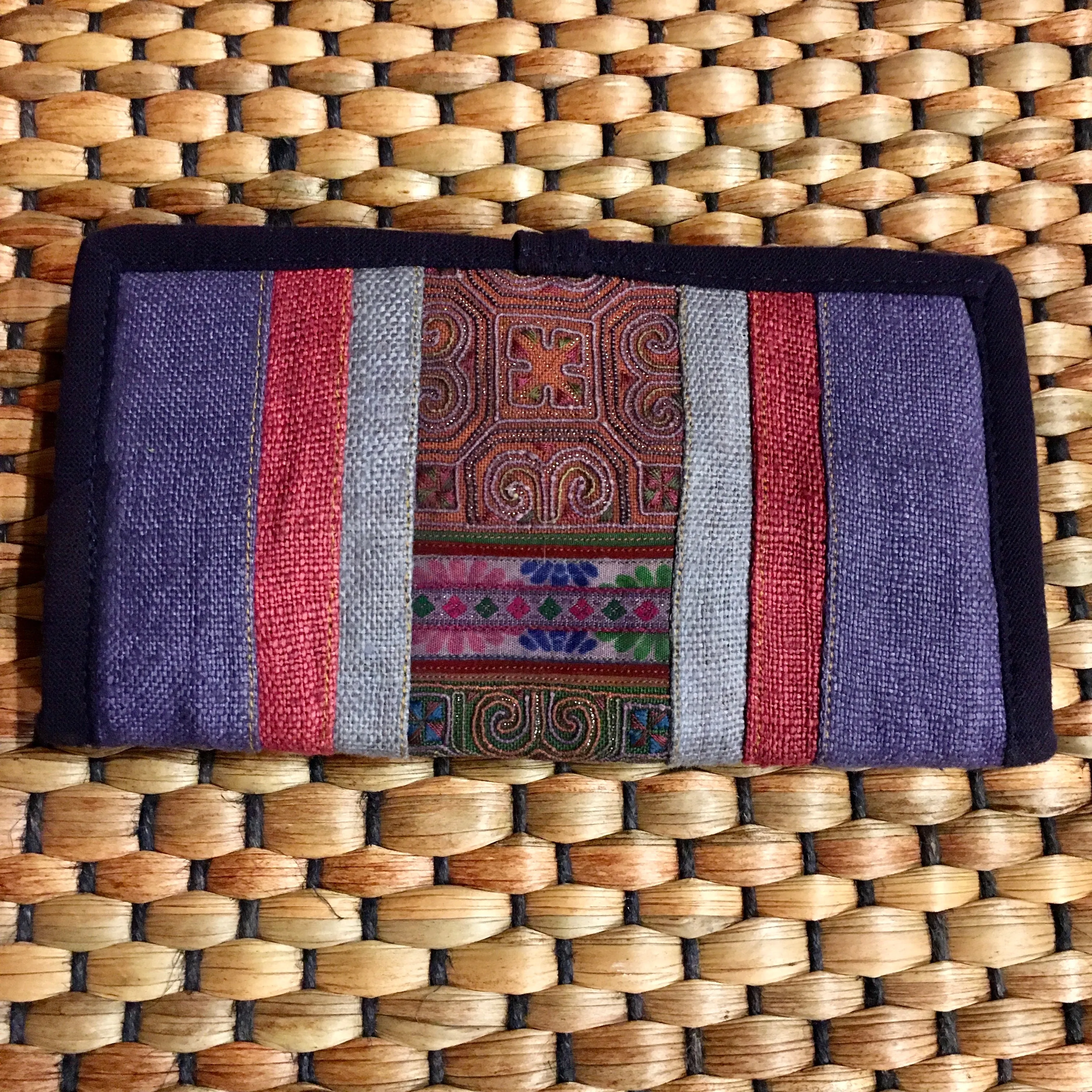 Hmong Fabric Hemp Long Wallet | Dark Blue