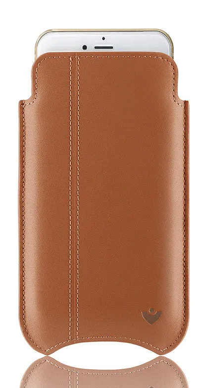 iPhone SE-1st Gen, 5 Wallet Case in Tan Leather | Screen Cleaning Cover with Sanitizing Lining
