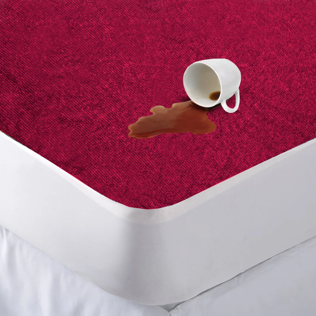 Jointless Recommended Premium & Export Quality Terry Cotton 100% Waterproof Fitted Style Mattress Protector- Maroon Color