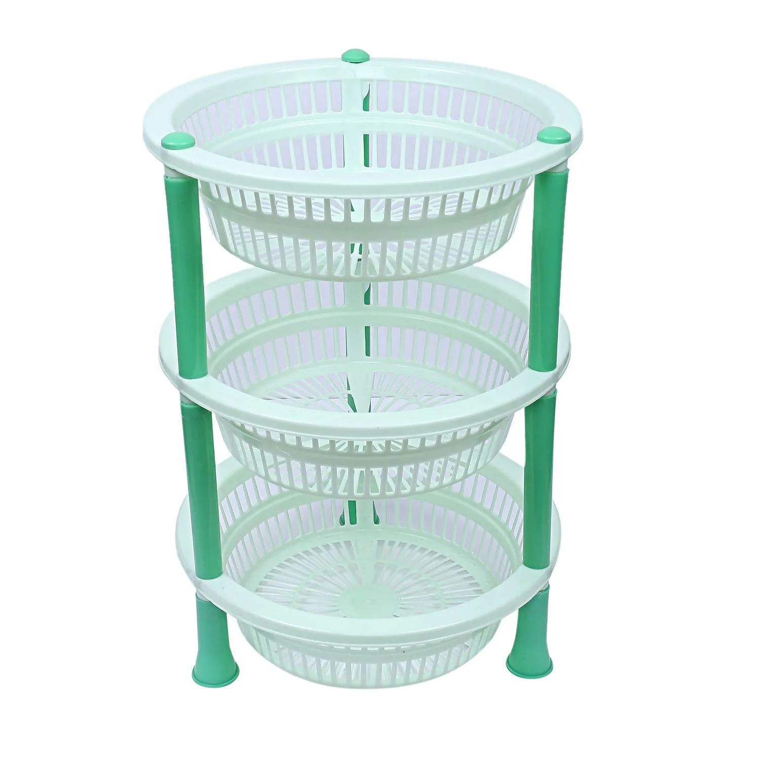 Kuber industries Plastic 2 Pieces 3 Layer Multi-Purpose Kitchen Storage Basket Rack (Green)-CTKTC13185