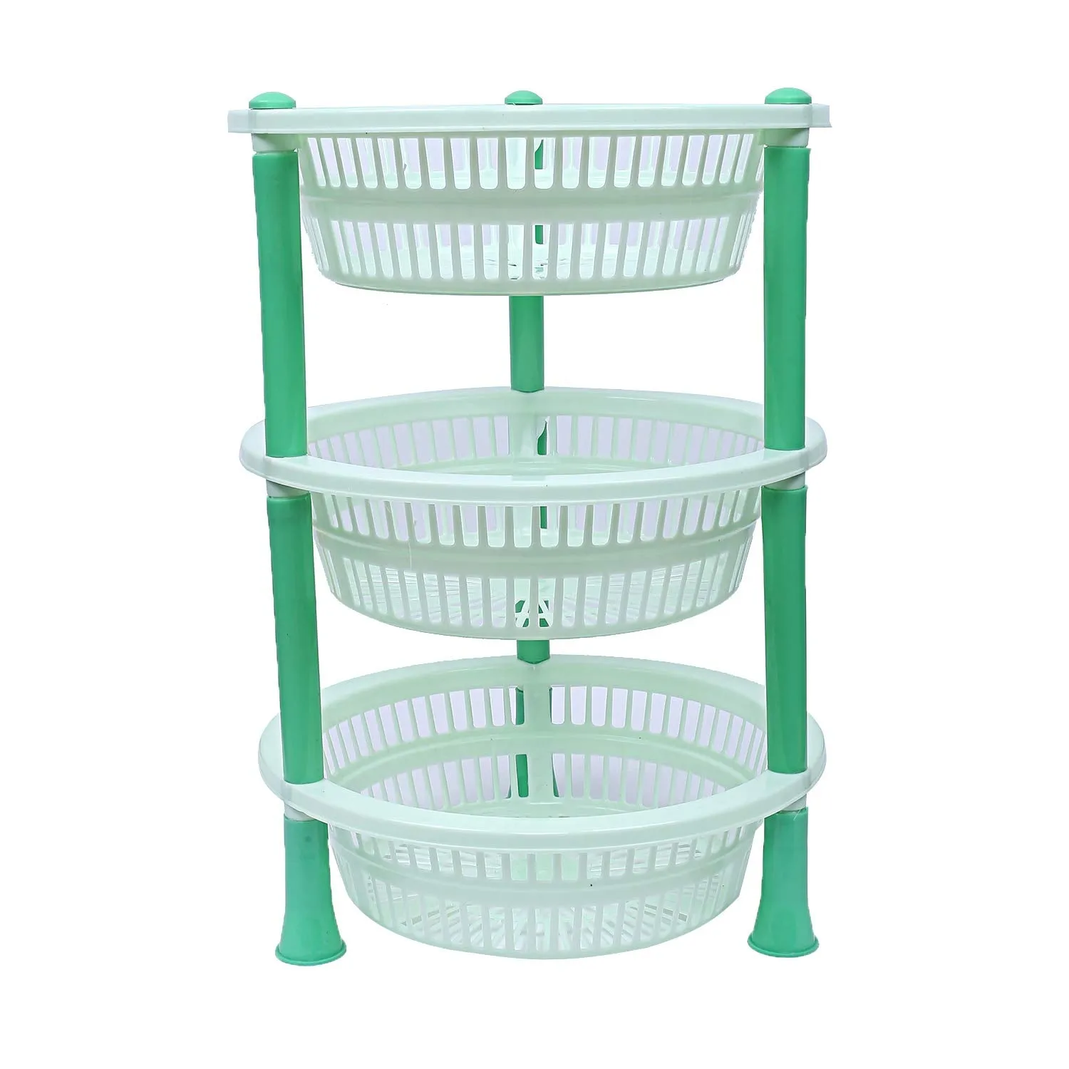 Kuber industries Plastic 2 Pieces 3 Layer Multi-Purpose Kitchen Storage Basket Rack (Green)-CTKTC13185