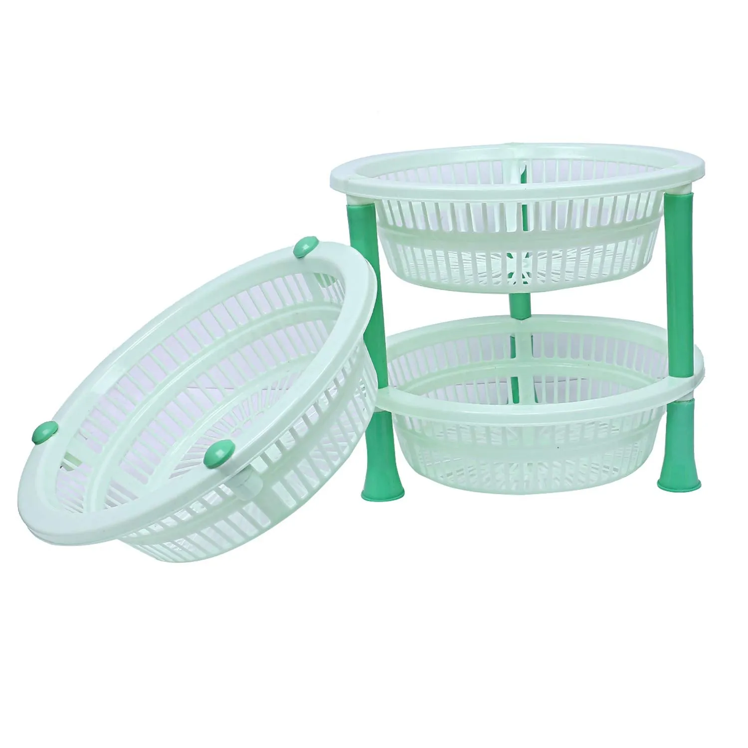 Kuber industries Plastic 2 Pieces 3 Layer Multi-Purpose Kitchen Storage Basket Rack (Green)-CTKTC13185