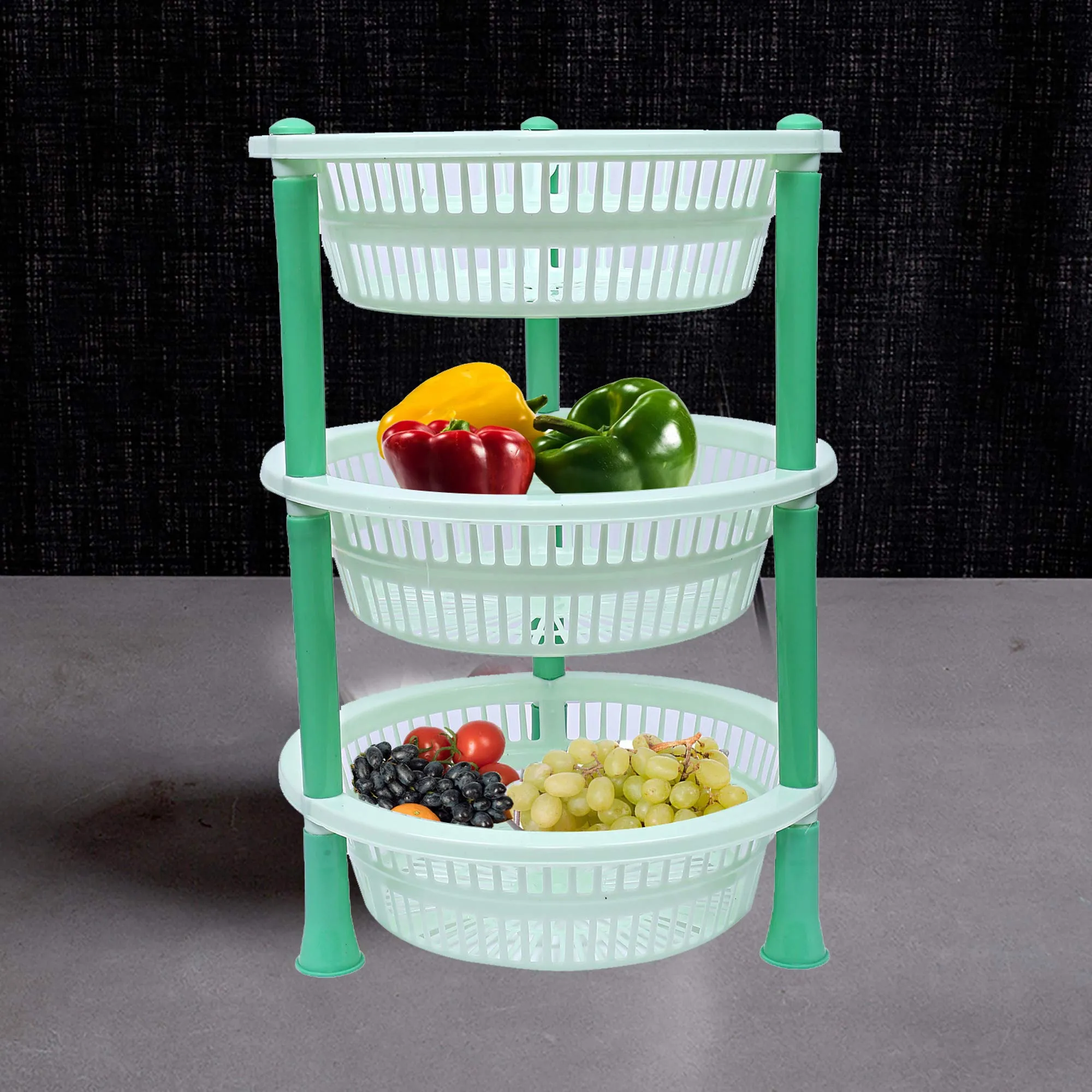 Kuber industries Plastic 2 Pieces 3 Layer Multi-Purpose Kitchen Storage Basket Rack (Green)-CTKTC13185