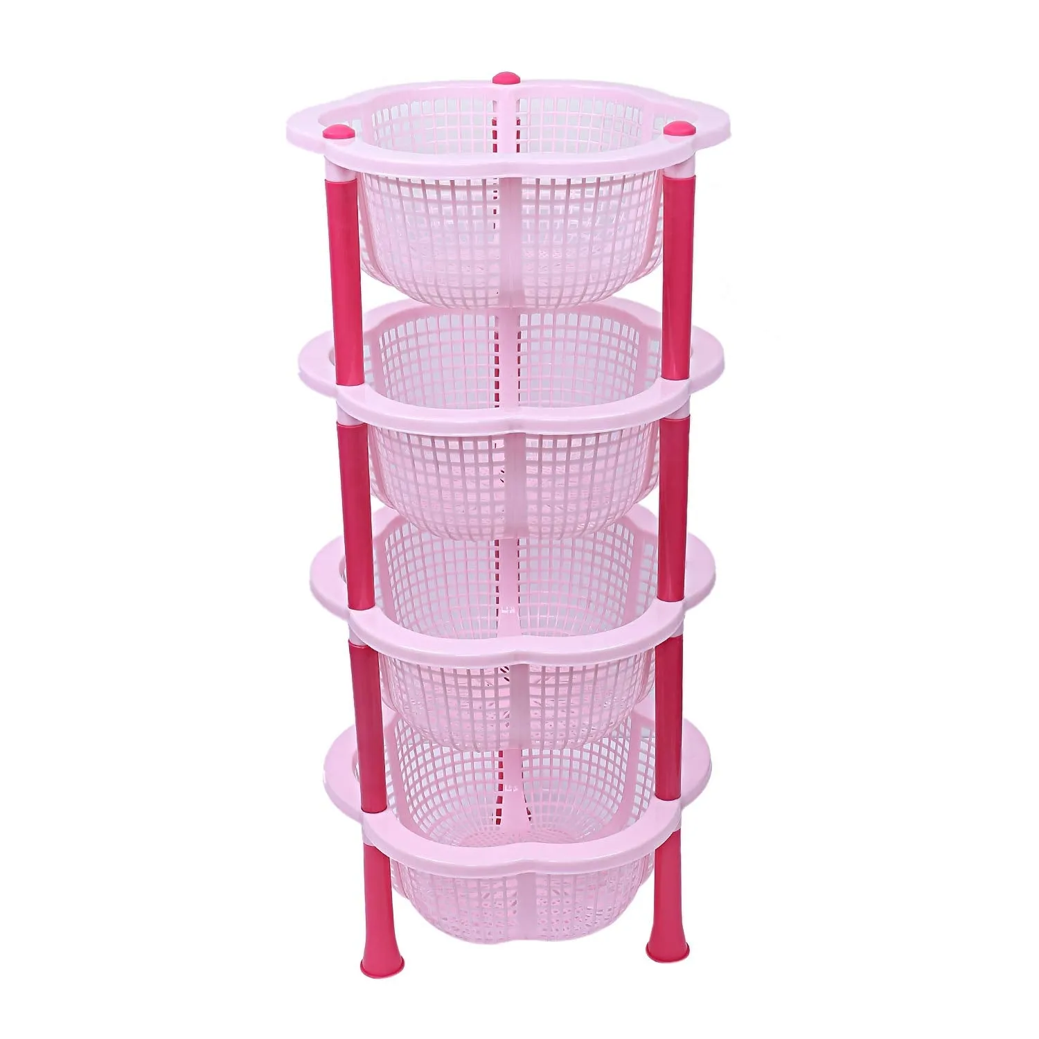 Kuber industries Plastic 2 Pieces 4 Layer Multi-Purpose Kitchen Storage Basket Rack (Pink)-CTKTC13217
