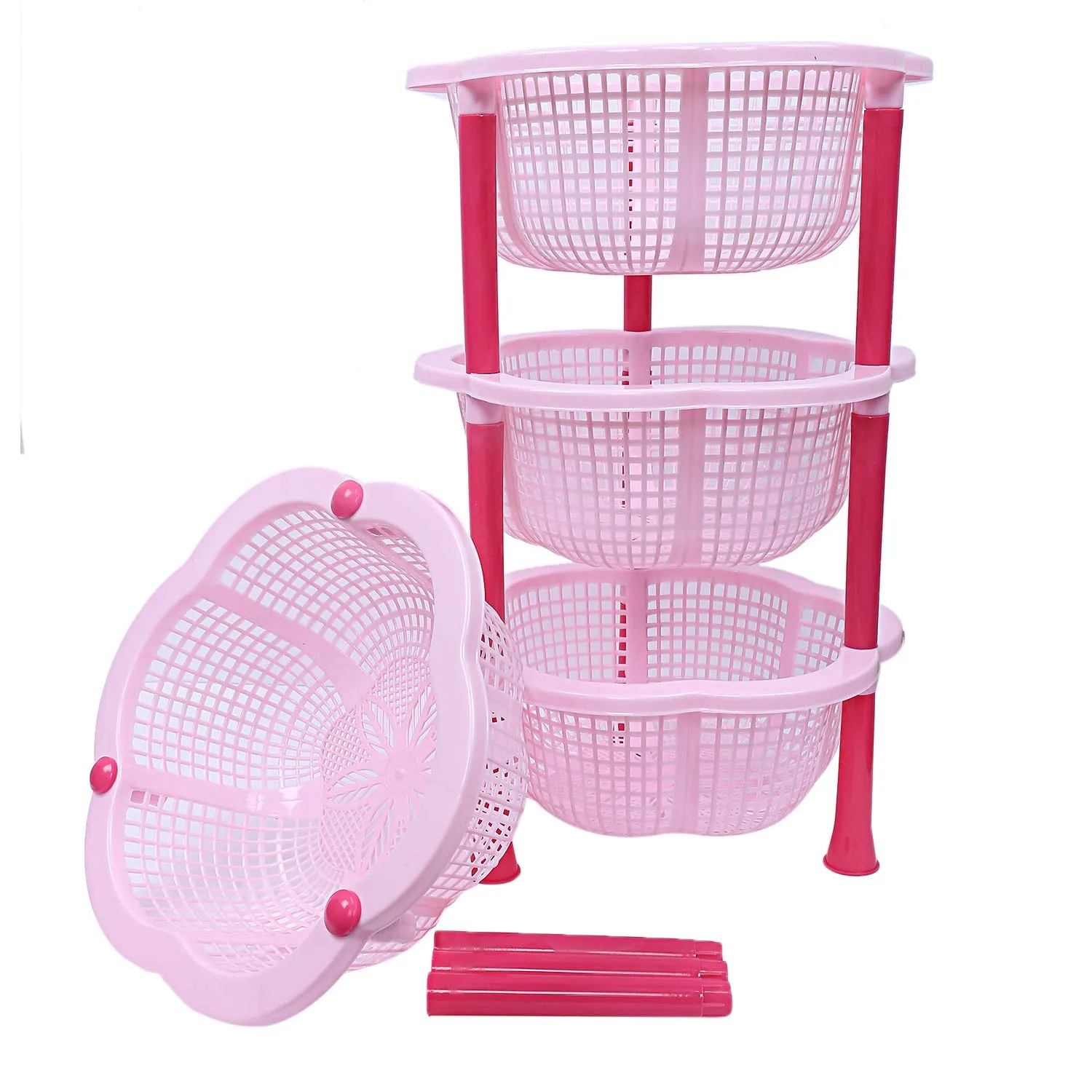 Kuber industries Plastic 2 Pieces 4 Layer Multi-Purpose Kitchen Storage Basket Rack (Pink)-CTKTC13217