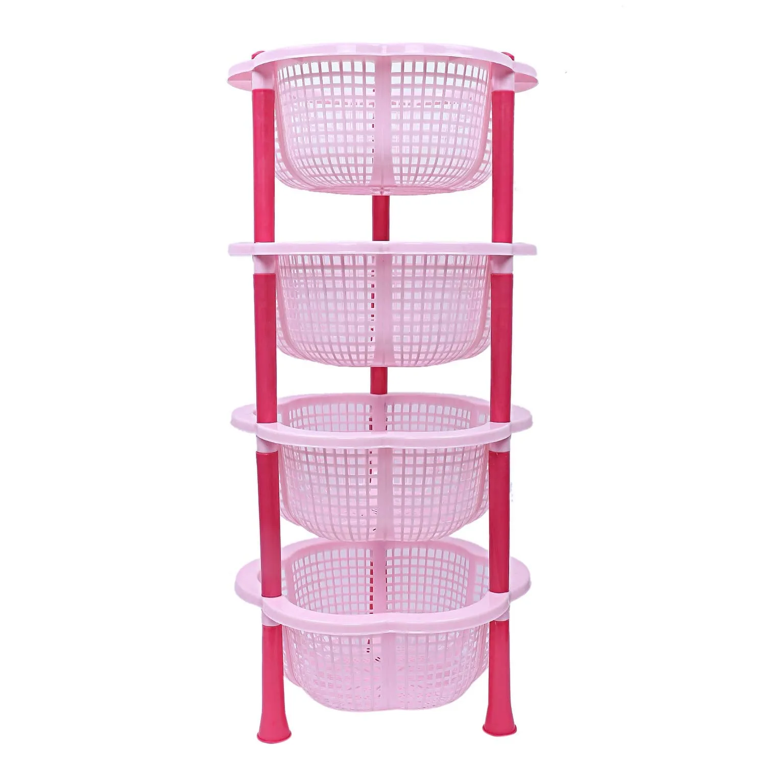 Kuber industries Plastic 2 Pieces 4 Layer Multi-Purpose Kitchen Storage Basket Rack (Pink)-CTKTC13217
