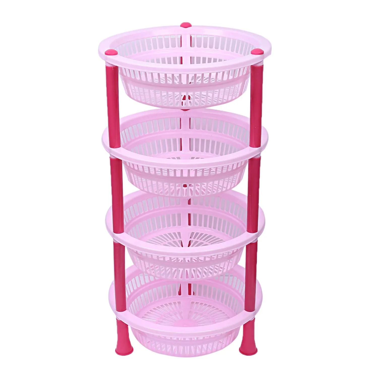 Kuber Industries Plastic 2 Pieces 4 Layer Multi-Purpose Kitchen Storage Basket Rack (Pink)-Ctktc25205