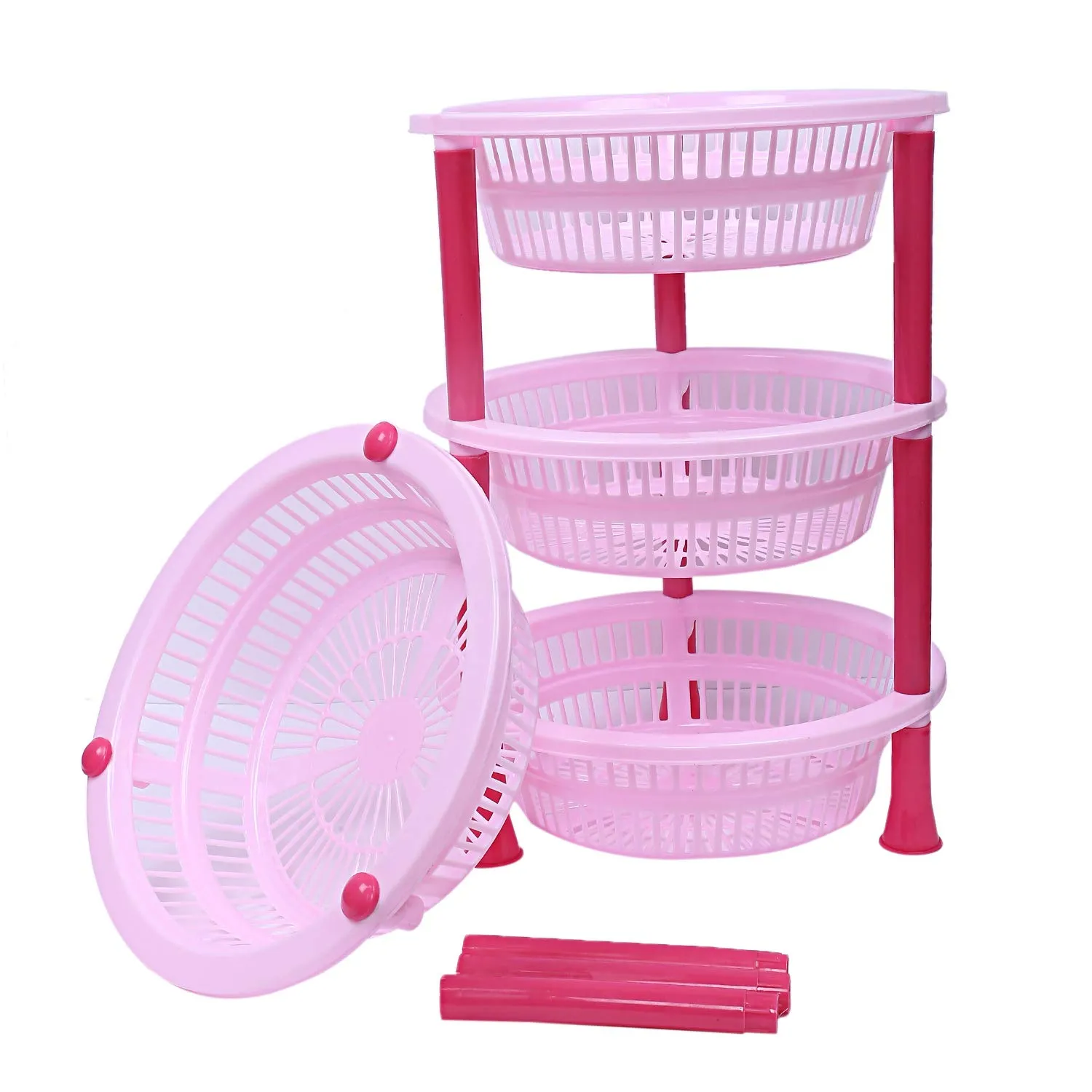 Kuber Industries Plastic 2 Pieces 4 Layer Multi-Purpose Kitchen Storage Basket Rack (Pink)-Ctktc25205