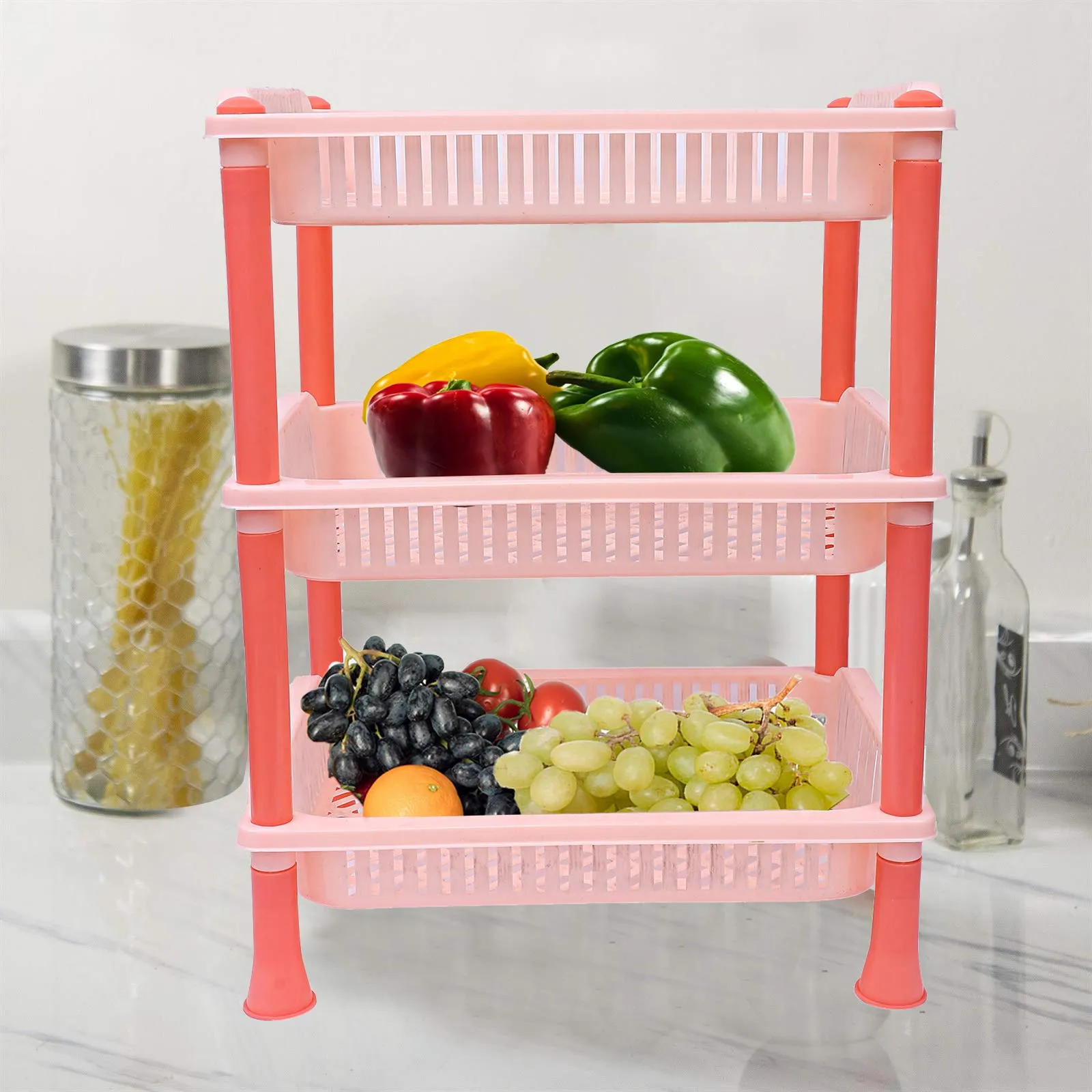 Kuber Industries Plastic 3 Layer Multi-Purpose Kitchen Storage Basket Rack (Beige)-Ctktc25251