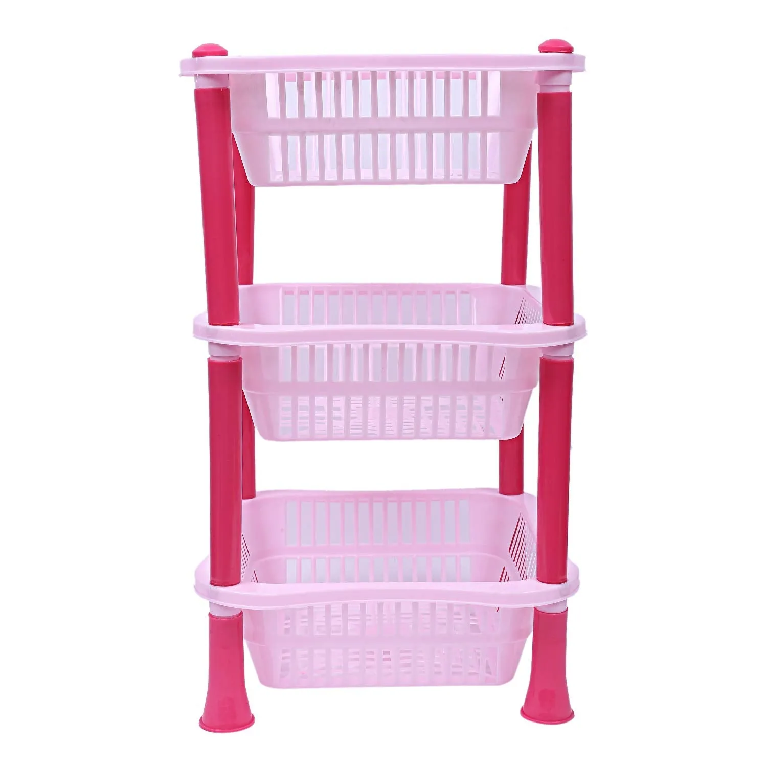 Kuber industries Plastic 3 Layer Multi-Purpose Kitchen Storage Basket Rack (Pink)-CTKTC13239
