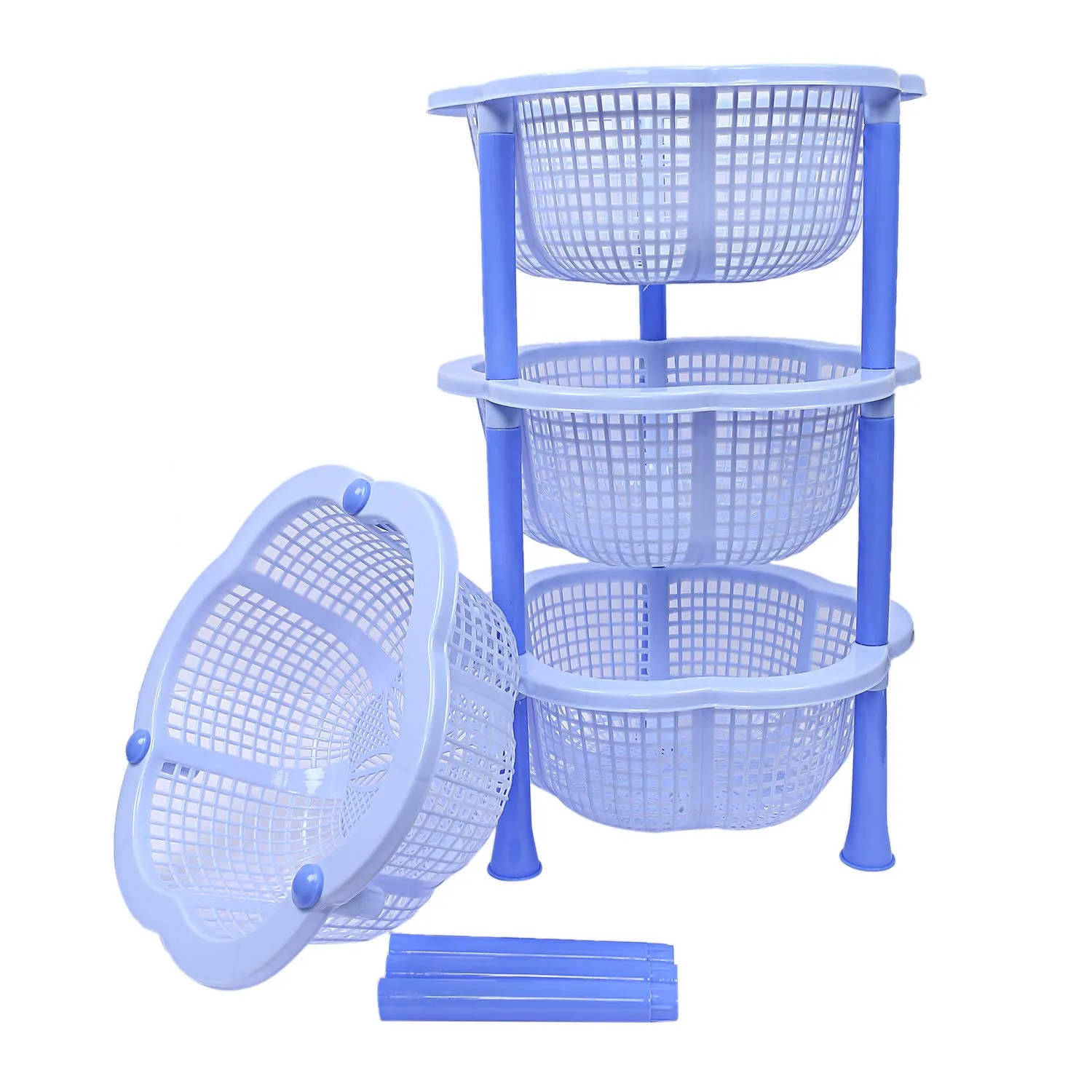 Kuber industries Plastic 4 Layer Multi-Purpose Kitchen Storage Basket Rack (Blue)-CTKTC13223