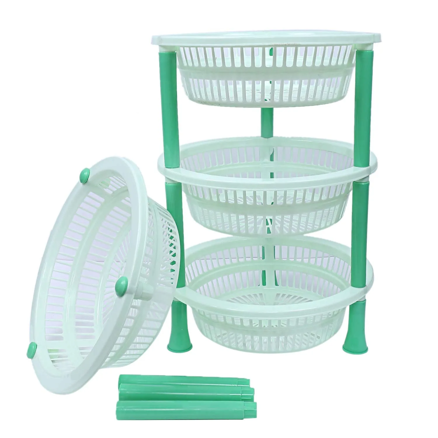 Kuber industries Plastic 4 Layer Multi-Purpose Kitchen Storage Basket Rack (Green)-CTKTC25210