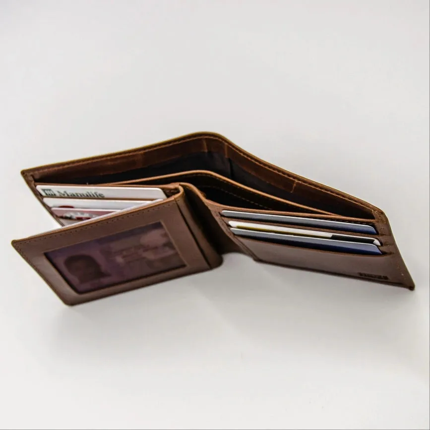 Leather Wallet For Men - Full Grain Leather 9 Card Bifold Dark Brown