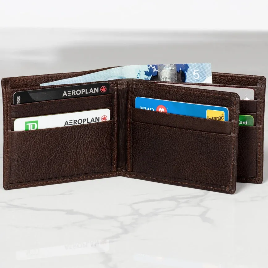Leather Wallet For Men - Full Grain Leather 9 Card Bifold Dark Brown