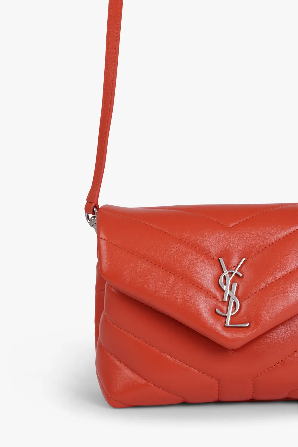 LOULOU TOY FLAP BAG ADJUSTABLE STRAP | RED ORANGE/SILVER