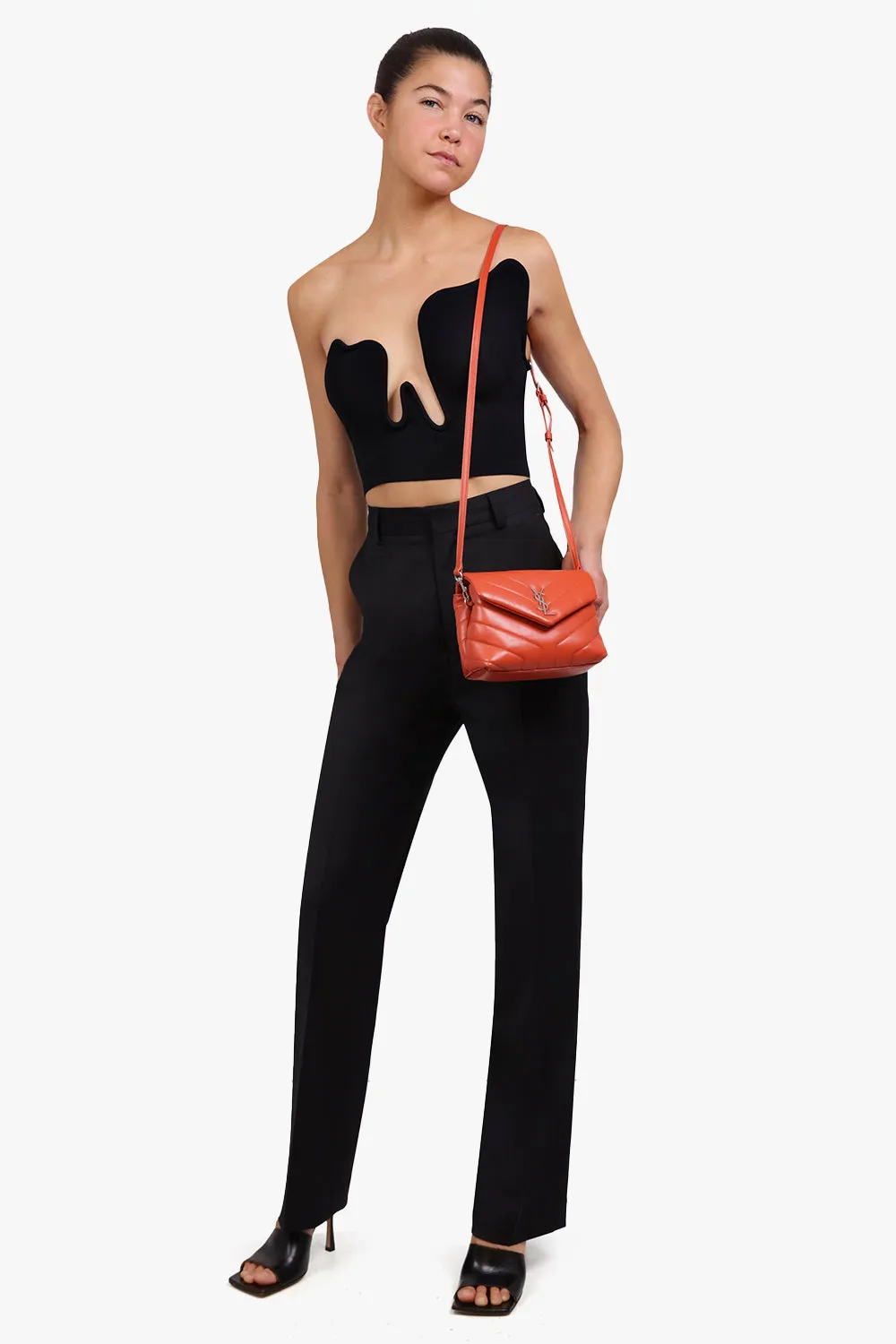 LOULOU TOY FLAP BAG ADJUSTABLE STRAP | RED ORANGE/SILVER
